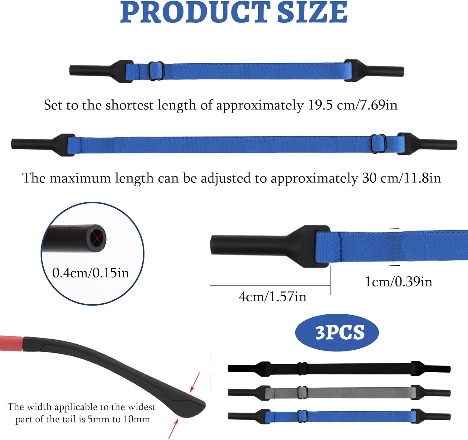 3 Pcs Black Adjustable Glasses Strap, Elasticity Anti-Slip Sport Eye Glasses Strap Suitable for Running Cycling Outdoor Exploration for School-Age Children Sports Enthusiasts - Black image number 7