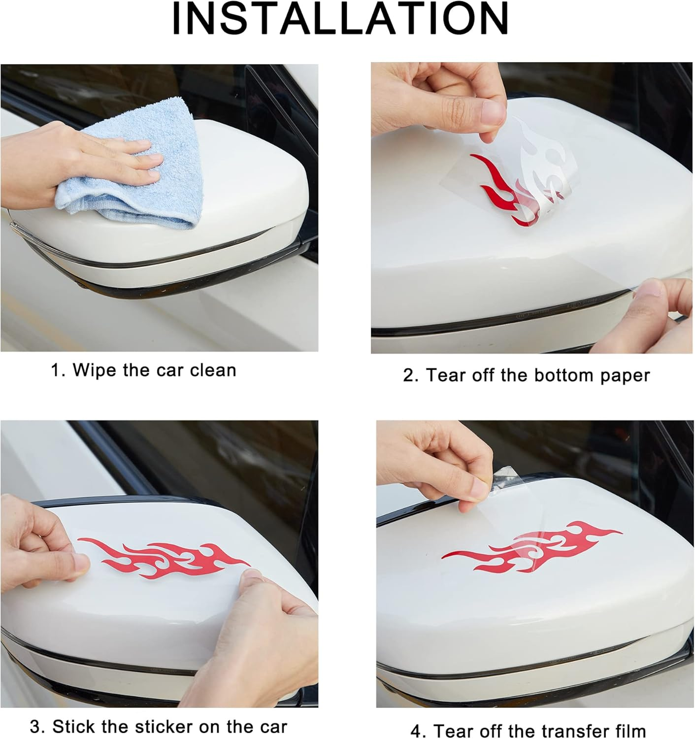 TOMALL 4 Pcs 19Cm Flame Reflective Sticker for Car Flame Racing Sports Stripe Decal for Golf Cart Vinyl Waterproof Decal Decoration for Car Body Side Truck SUV Off-Road Vehicles Skateboard (Red) - Gradient image number 5