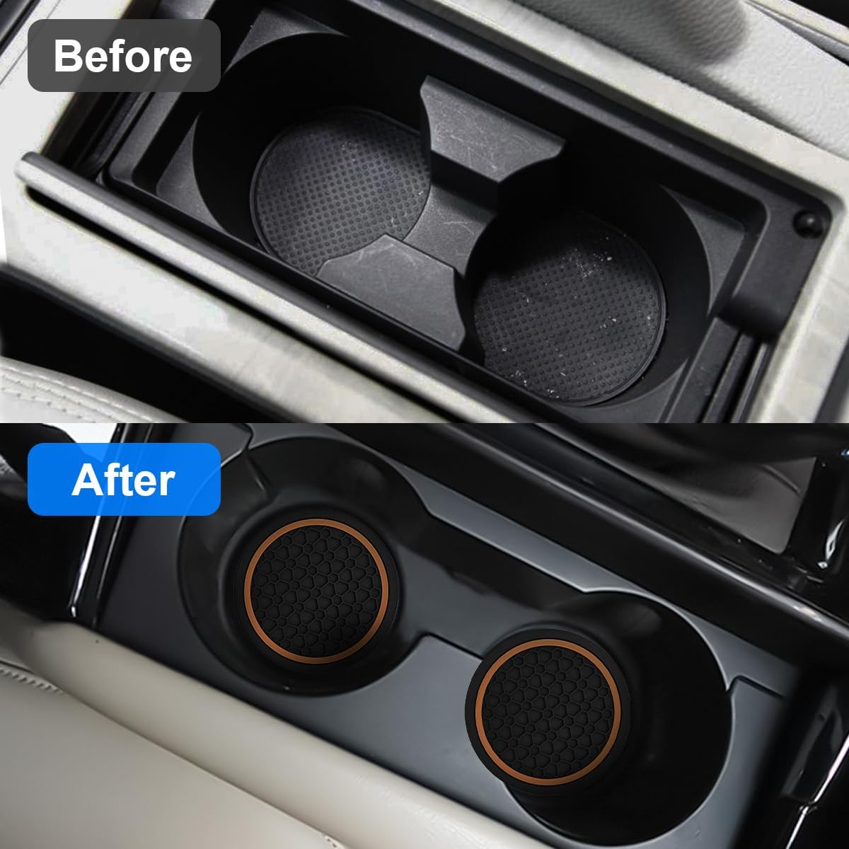 Mandark 4PCS Car Cup Holder Coasters, 2.75 Inch Non-Slip Insert Water Bottle Holder Pads, Dustproof Automotive Interior Accessories Mat, Universal for Vehicles, Trucks, Rvs and More (Black/Orange) image number 2