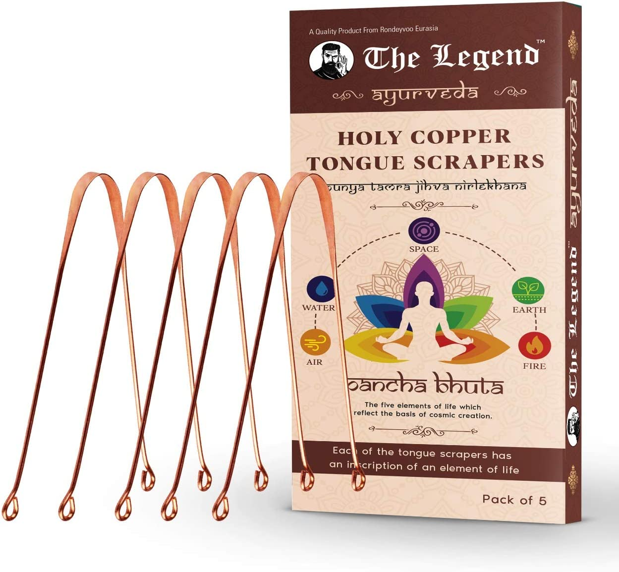 The Legend Ayurveda Heavenly Copper Tongue Cleaner or Scraper | Metal Tongue Scraper and Handmade (Pack of 5) image number 1