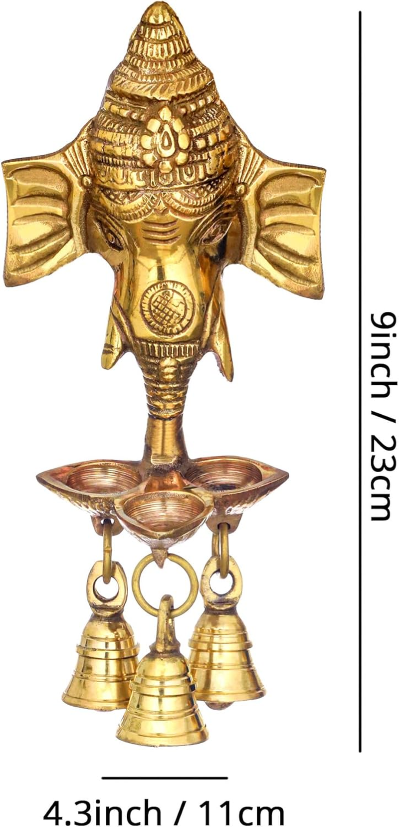 TIED RIBBONS Ganesha Wall Hanging with Diyas Bell | 9 Inch | Metal Ganesh Face Wall Decoration | Indian God Idol | Traditional Wall D&eacute;cor Ganpati Statue for Diwali Decorations, Ganesh Chaturthi image number 1