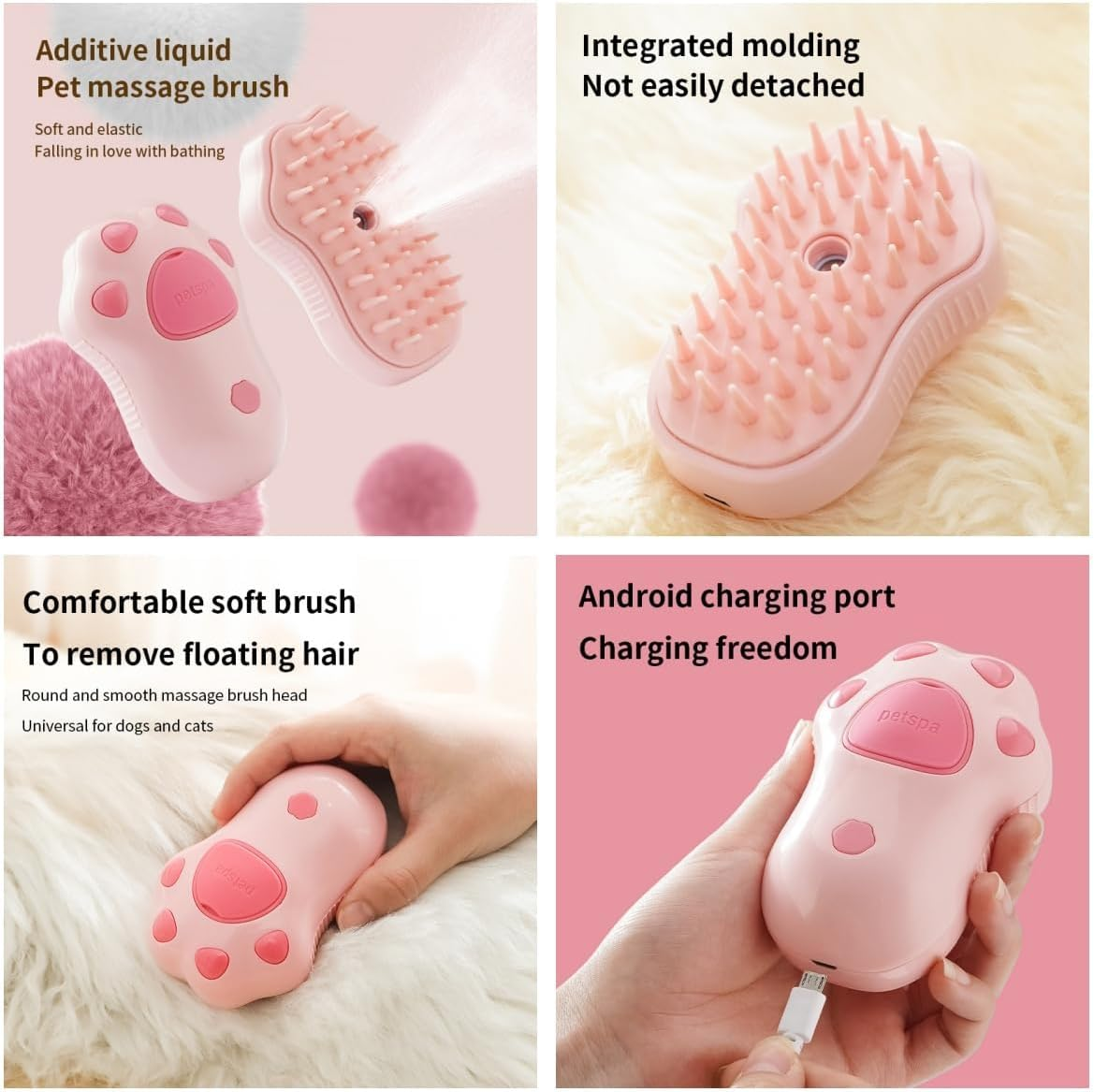 3-In-1 Steam Brush for Cats and Dogs &ndash; Upgraded Self-Cleaning Pet Grooming Brush with Silicone Bristles, Fine Mist Spray, and Massage Function for Shedding and Detangling Fur (Pink) image number 2