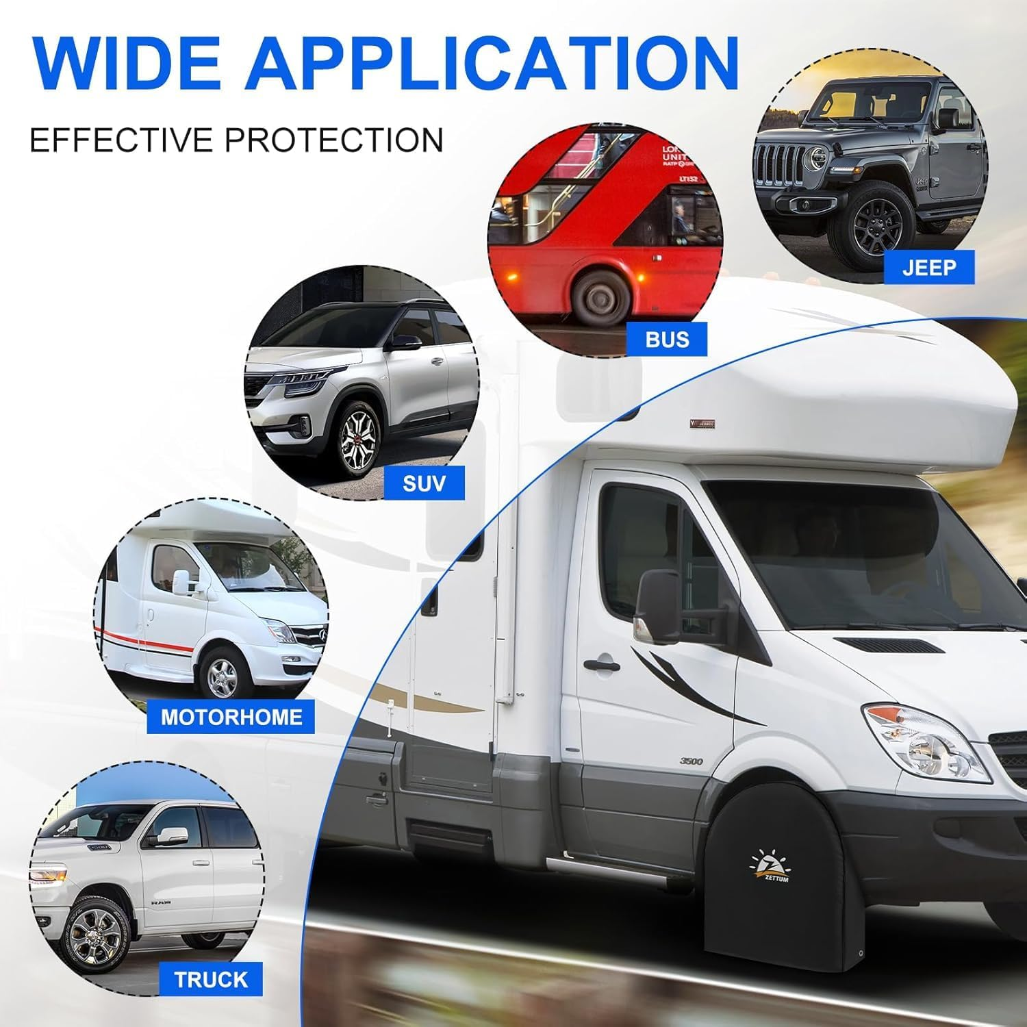 Zettum Pack of 4 Tyre Covers for Total Wheel Diameter 33-35 Inch (83-88 Cm), Wheel Cover 600D Oxford PU Coating Heavy Duty & Waterproof Replacement Wheel Covers for Vehicle, SUV, Van, MPV