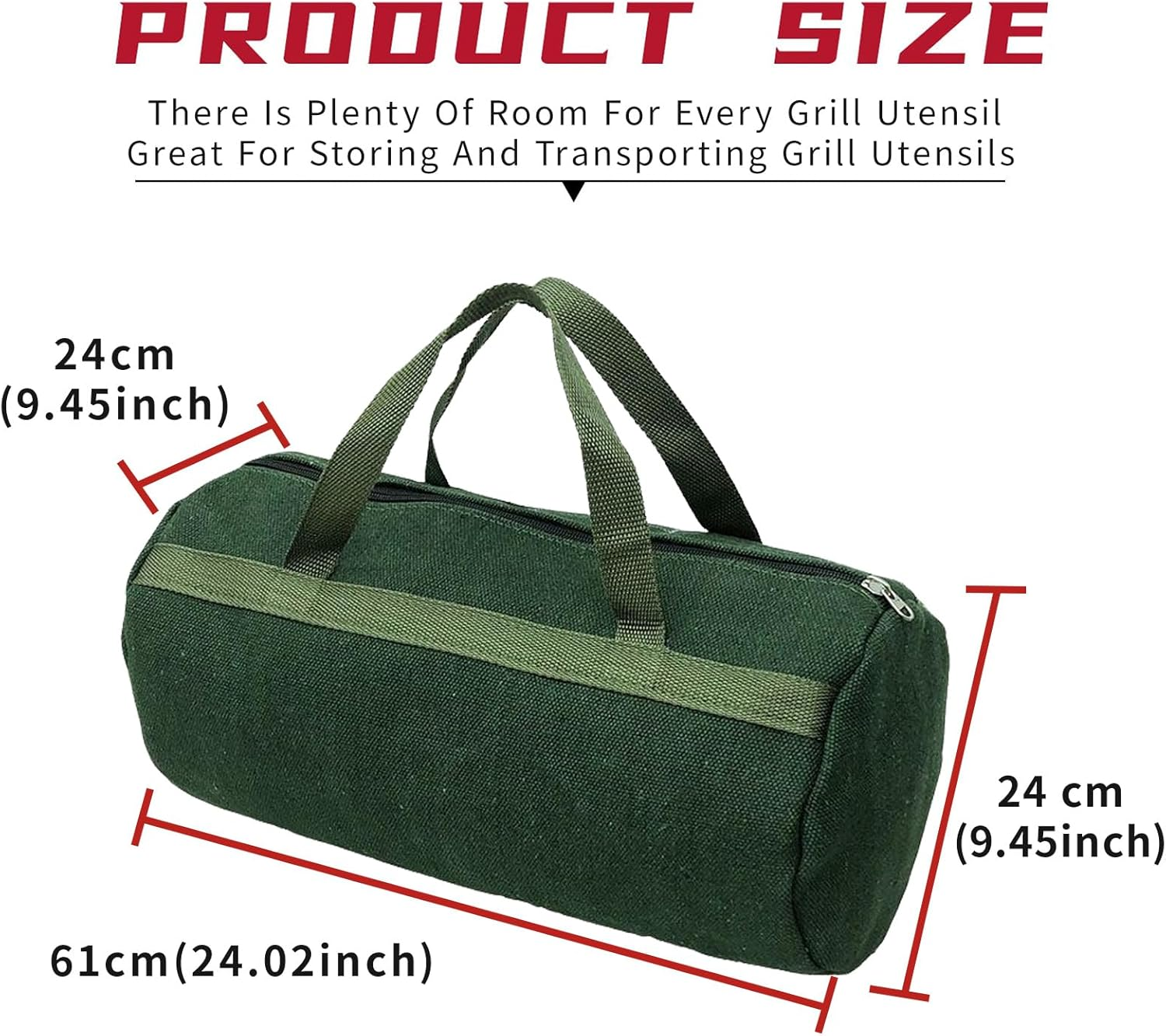Grill Accessory Storage Bag, 24" Extra Thick Canvas Grill Utensil Storage Bag, Double Zipper Grill Tool Storage Bag, BBQ Tool Storage Bag Carry Bag for Camping Hiking Barbecue image number 5