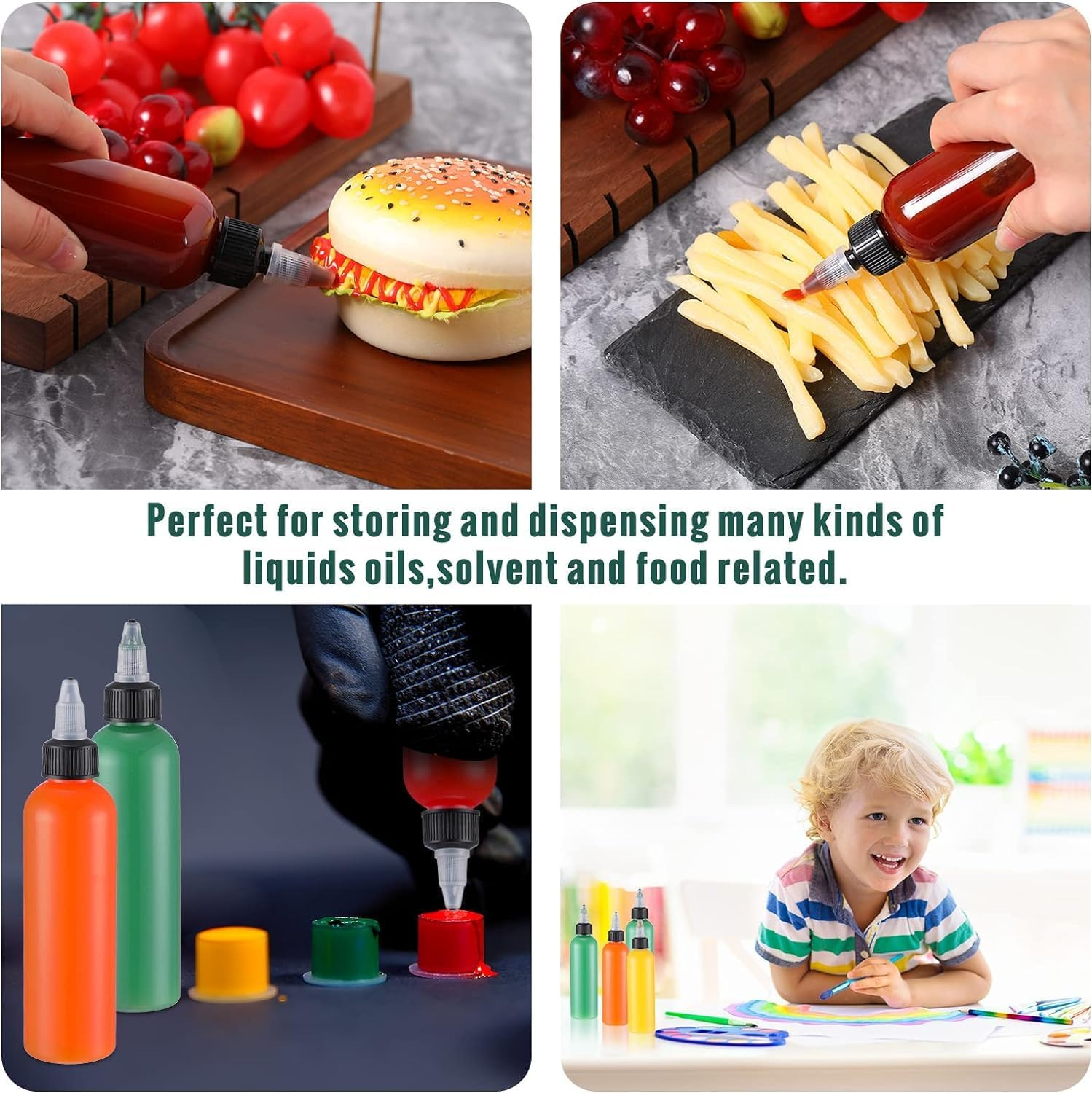 Empty Squeeze Dropper Bottles, 10 Plastic Squeeze Bottles, Clear Dispensing Bottles, Empty Plastic Squeeze Bottles for Ink Liquid, 30Ml image number 3