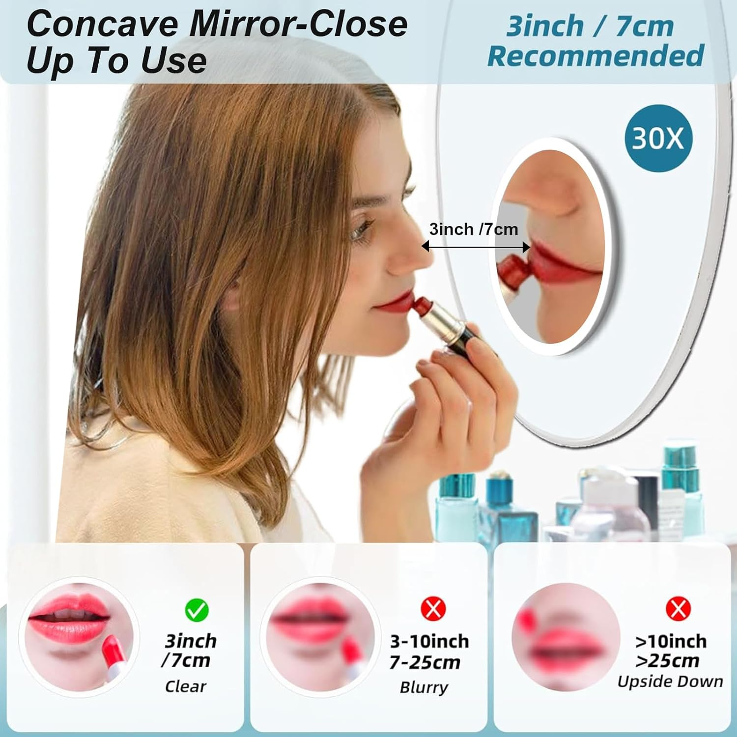 Portable 20X Magnifying Makeup Mirror with Light, USB Rechargeable, 6In/15Cm, 360&deg; Rotation, Adjustable Stand, 3 Suction Cups, Slant Tweezers & Scissors, Vanity Mirror for Precise Grooming image number 1