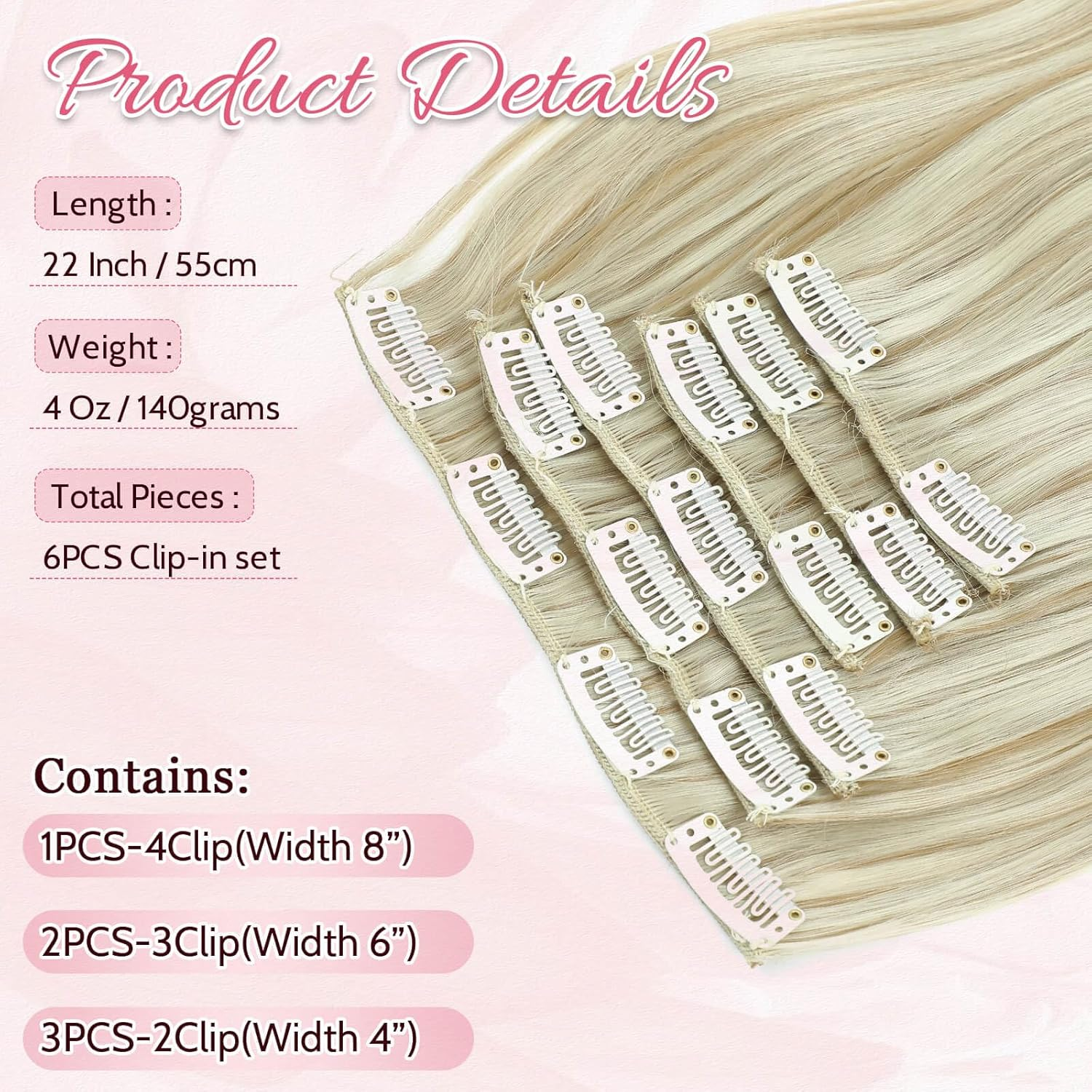 FINE plus Clip-In Extensions, 6 Pieces, Long Wavy Hair Extensions, Synthetic Extensions, Double Weft Hair, Full Head, Seamless Hairpiece for Women (77.33 Cm, Dark Blonde with Highlights) image number 1