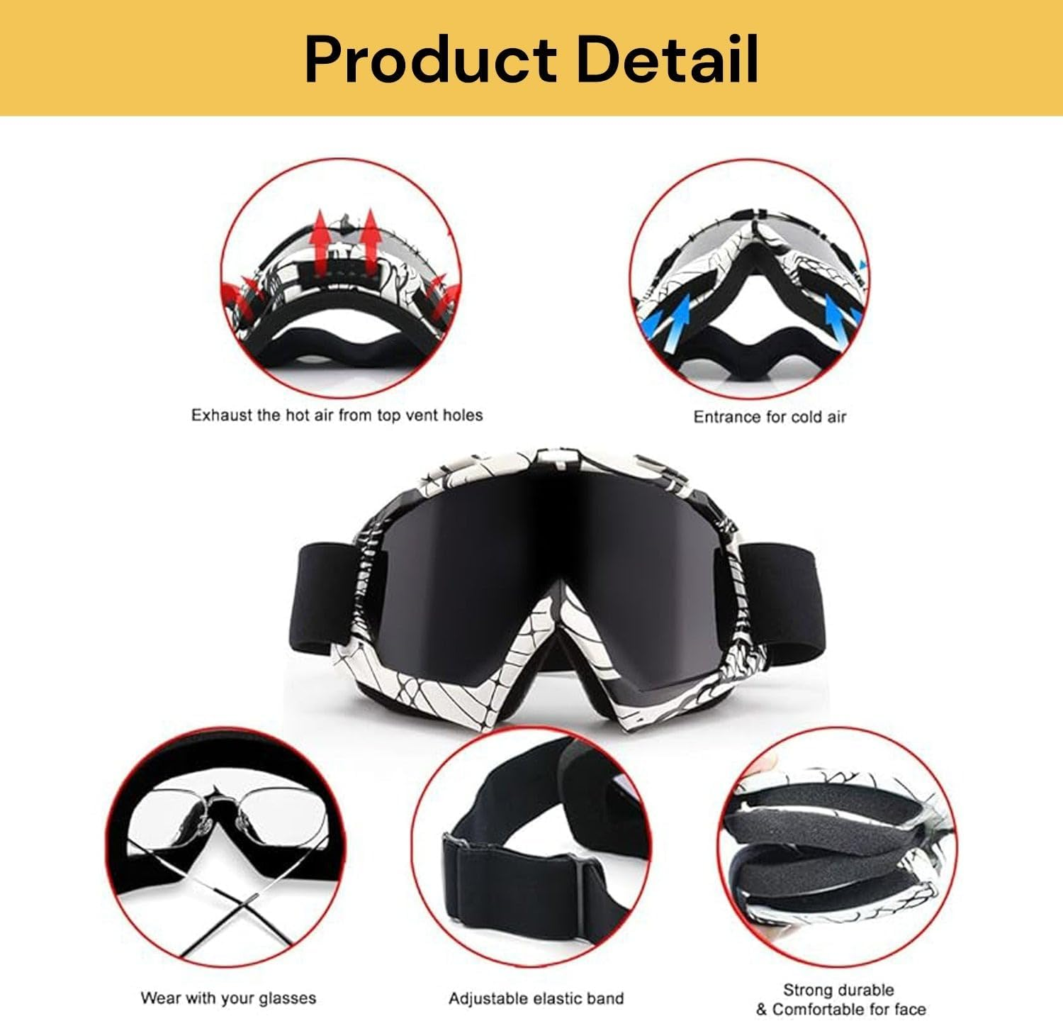 EZONEDEAL ATV Goggles Dirt Bike Goggles Motorcycle Motocross Goggles for Men Women, Bike Riding Goggles, anti UV Dustproof anti Fog Racing Skiing Goggles, Offroad Riding Goggles image number 2