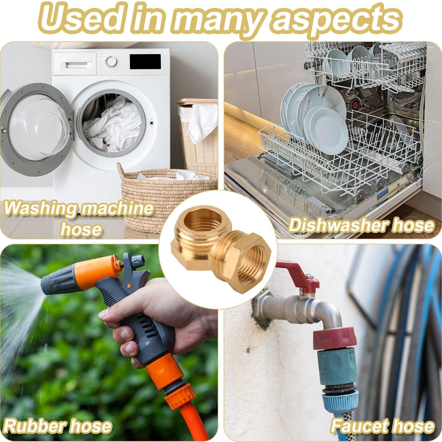 Gosknor 3Pcs Garden Hose Fittings, 3/4" GHT Male to 1/2" NPT Female Hose Connectors Accessories Brass Garden Hose Adapter Replacement Threaded Female Hose Connector Connect Hose Fittings image number 1