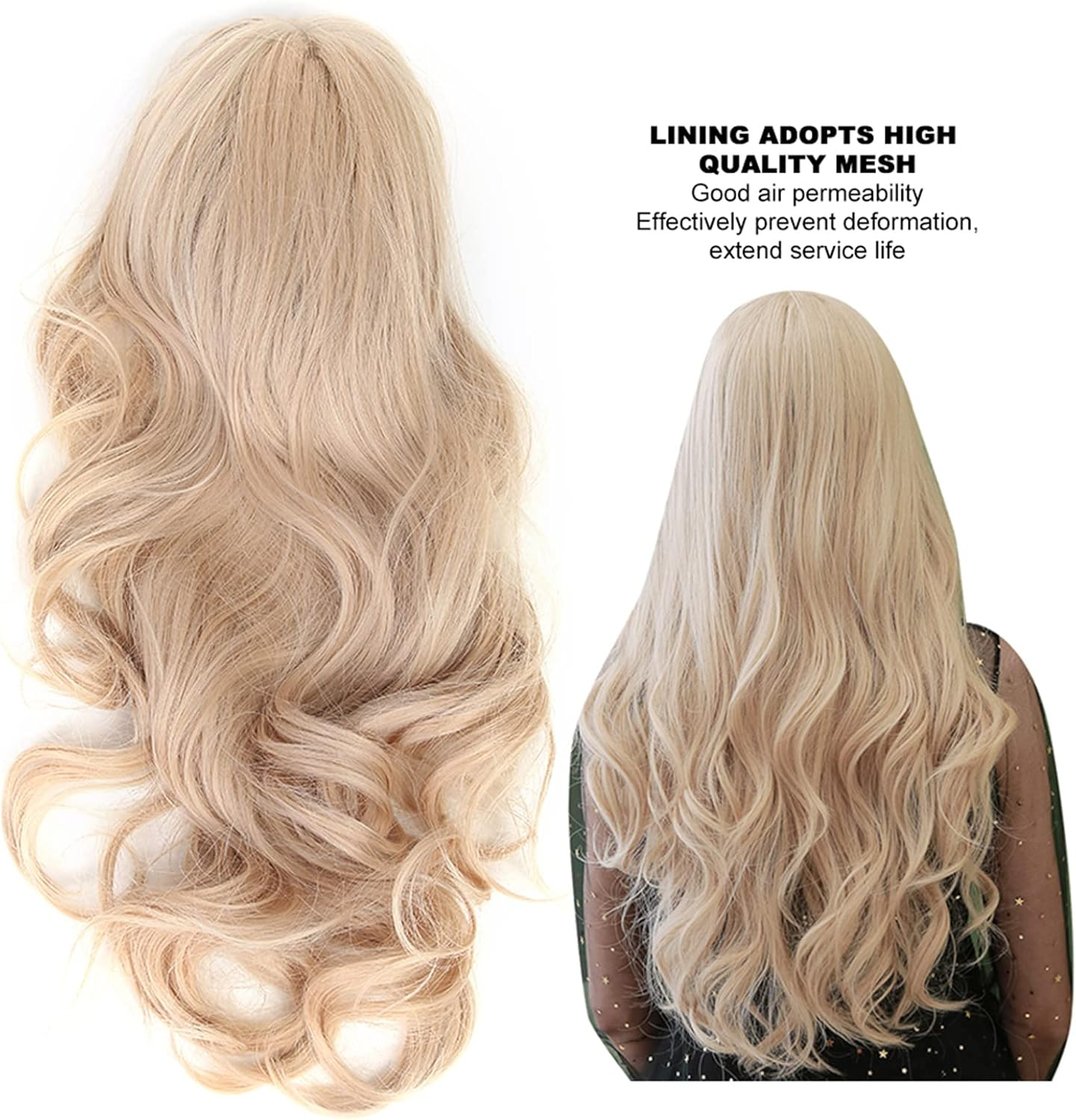 Long Blonde Wavy Wig for Women, 28In Middle Part Curly Wavy Wig Looking Synthetic Heat Resistant Fiber Wig for Daily Party Cosplay, Curly Wig Brown Roots Synthetic Wig image number 1