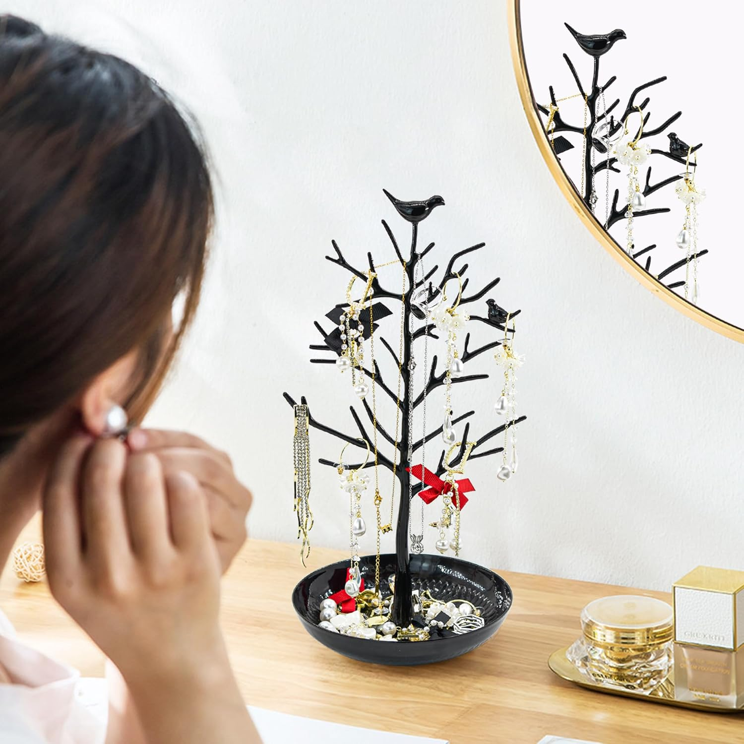 Mrmrkura Jewelry Tree Earring Necklaces Holder, Tree Tower Organizer for Women Girl Jewelry Rack Stand Display for Earrings, Necklaces, Rings (Black) image number 6