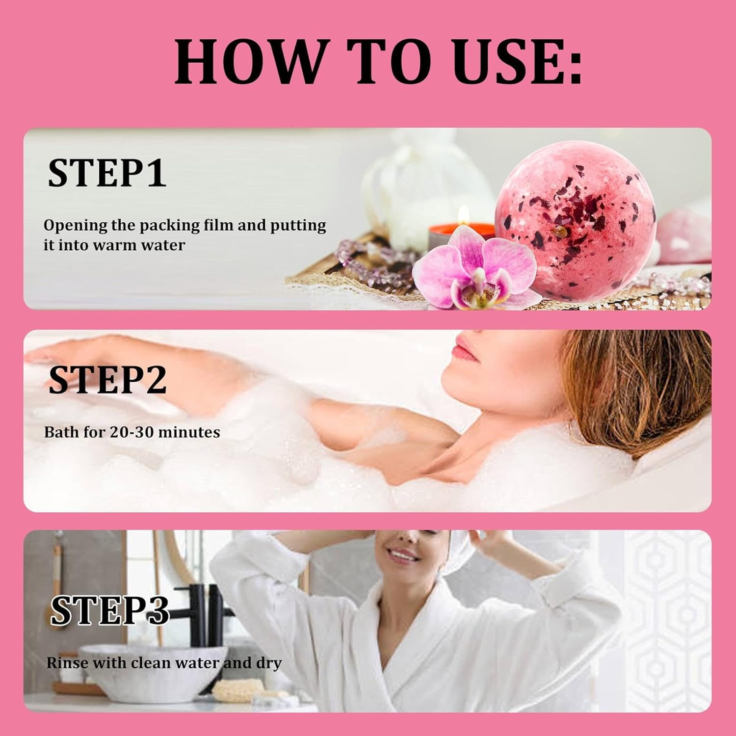 Bathroom Bath Ball, Bath Nourishing Ball, Soft Bath Salt Balls, 6 Natural Shower Balls, Handmade Fizzy Bubble Bath Bombs, Easy to Use, Portable for Bubble and Spa Bath image number 5