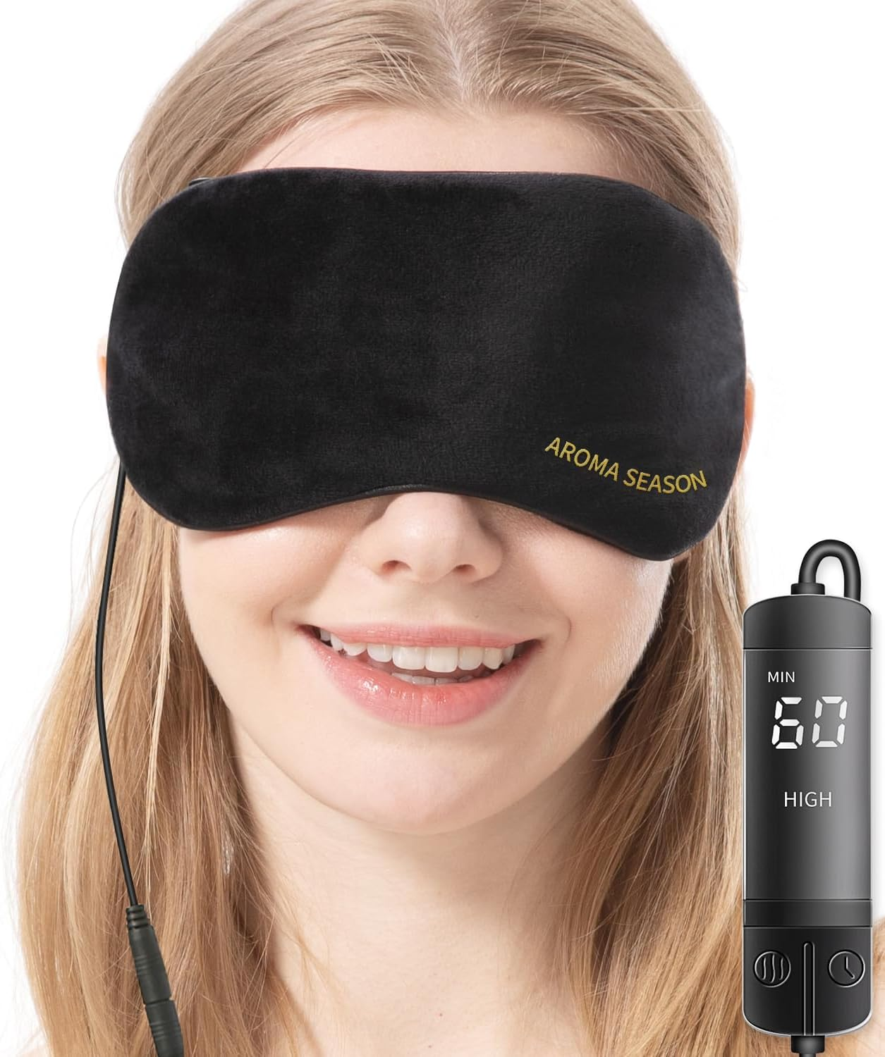 Aroma Season Heated Eye Mask, Warm Eye Compress for Dry Eyes MGD Stye Blephartitis Sinus Migraine, Graphene Heating Element with Natural Lavender Pack (Black)