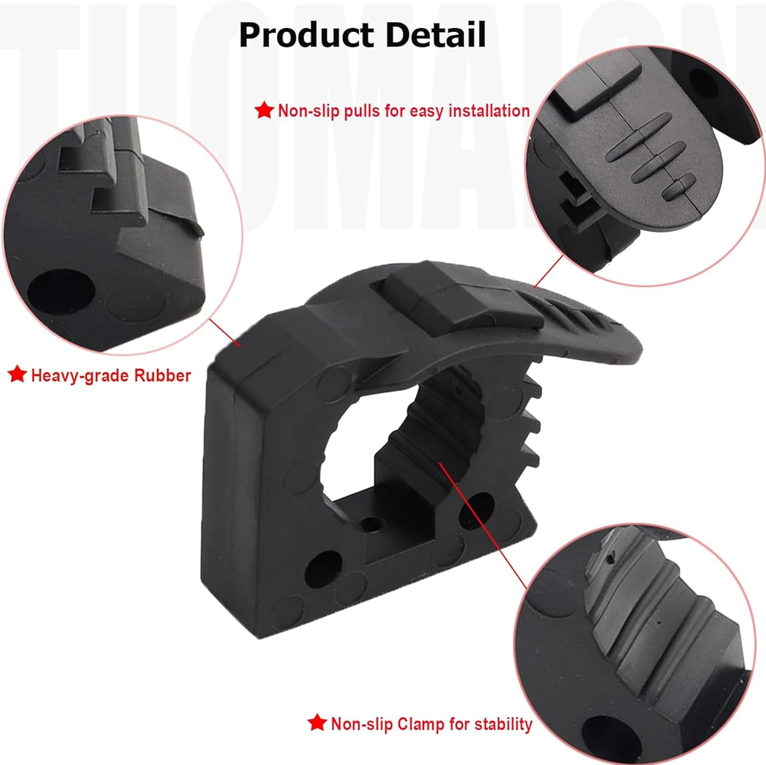 Quick Release Rubber Clamp Mount Kit, 4 Pack, 1-1/7" to 1-3/7" Diameter, for UTV ATV Truck Roof Rack, Shovel Tool Handle Holder, Offroad 4X4 Accessories image number 5