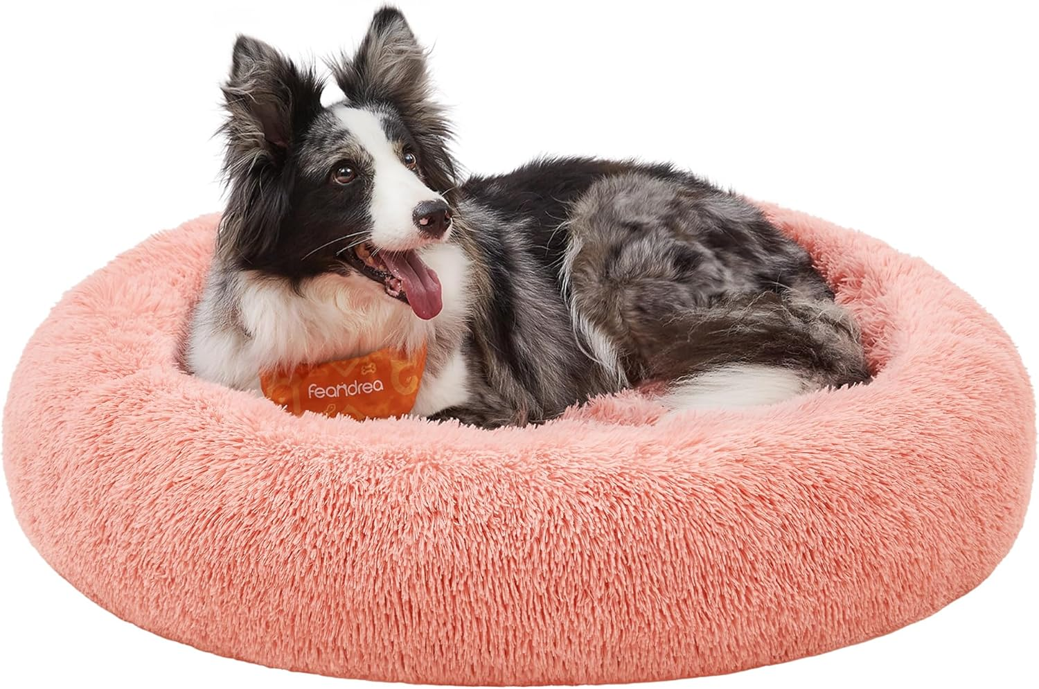 Feandrea Fluffy Dog Bed, Cat Bed, Doughnut Cushion, Washable, Removable Padding in the Centre, Long Plush, 50 Cm Diameter, Ombre Grey PGW037G01 image number 6