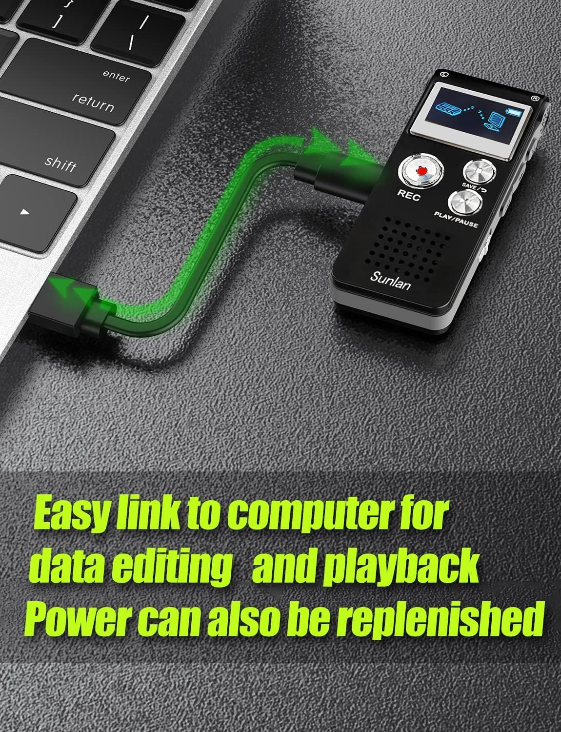 Digital Voice Recorder 16GB Voice Activated Recorder with Playback for Lectures - USB Rechargeable Dictaphone Sound Audio Recorder