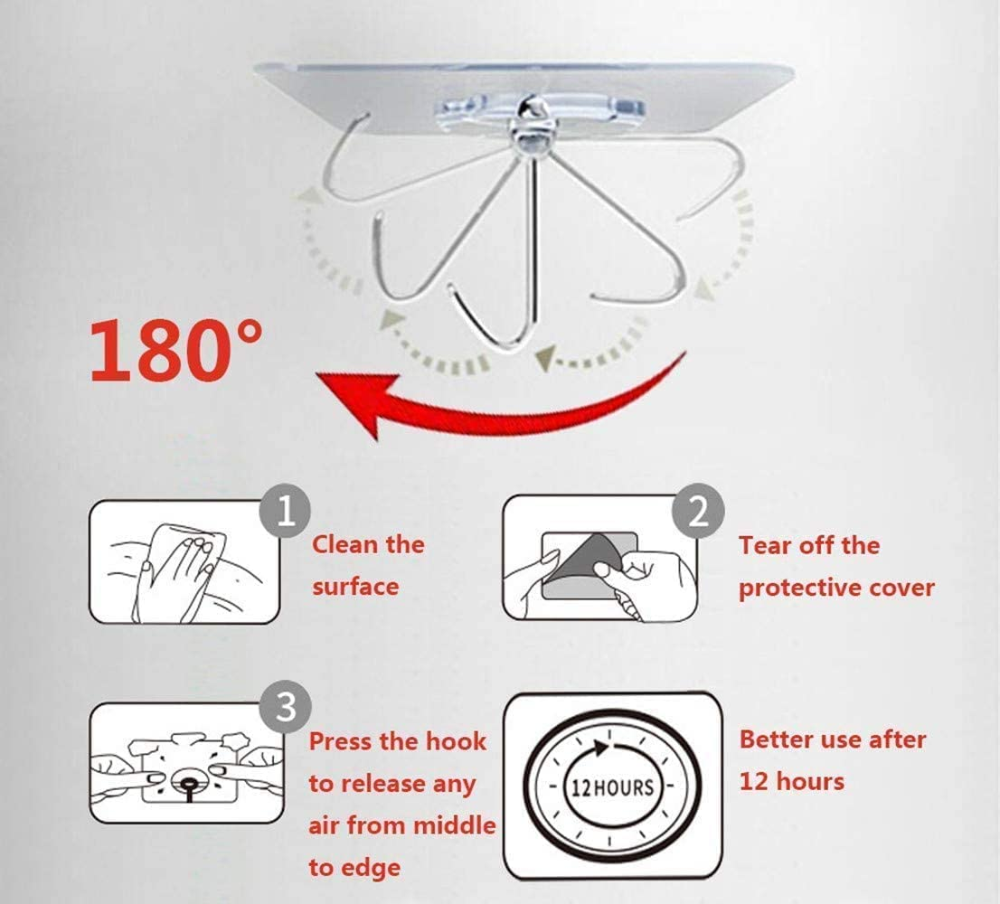 Alayaglory Transparent Adhesive Hooks 30 Lb(Max), Waterproof and Oilproof Reusable Seamless Hooks, Heavy Duty Wall Hook for Kitchen Bathroom Office (8 Pack) Transparen image number 5