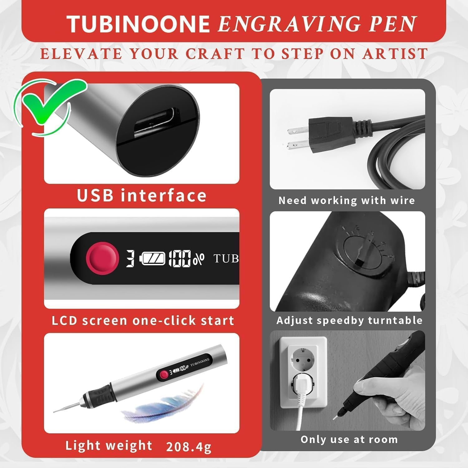 TUBINOONE Engraving Pen, Ultimate Cordless Portable Tool for Artists & Diyers - Engrave 50+ Surfaces - Beginner Friendly - Rechargeable - Free 30 Bits & Mastery Guide & Stencils (Silver) image number 1