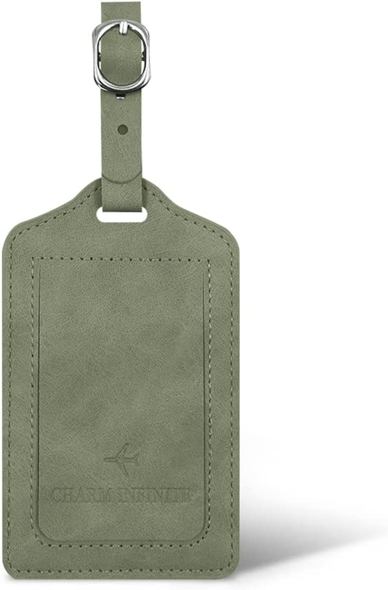 Leather Luggage Tags with Flap & Strap, Name ID Card for Luggage Suitcase, Sturdy Travel Bag Tags Identifier, Baggage Labels Personalized for Women Men, Cruise Ships (Green)