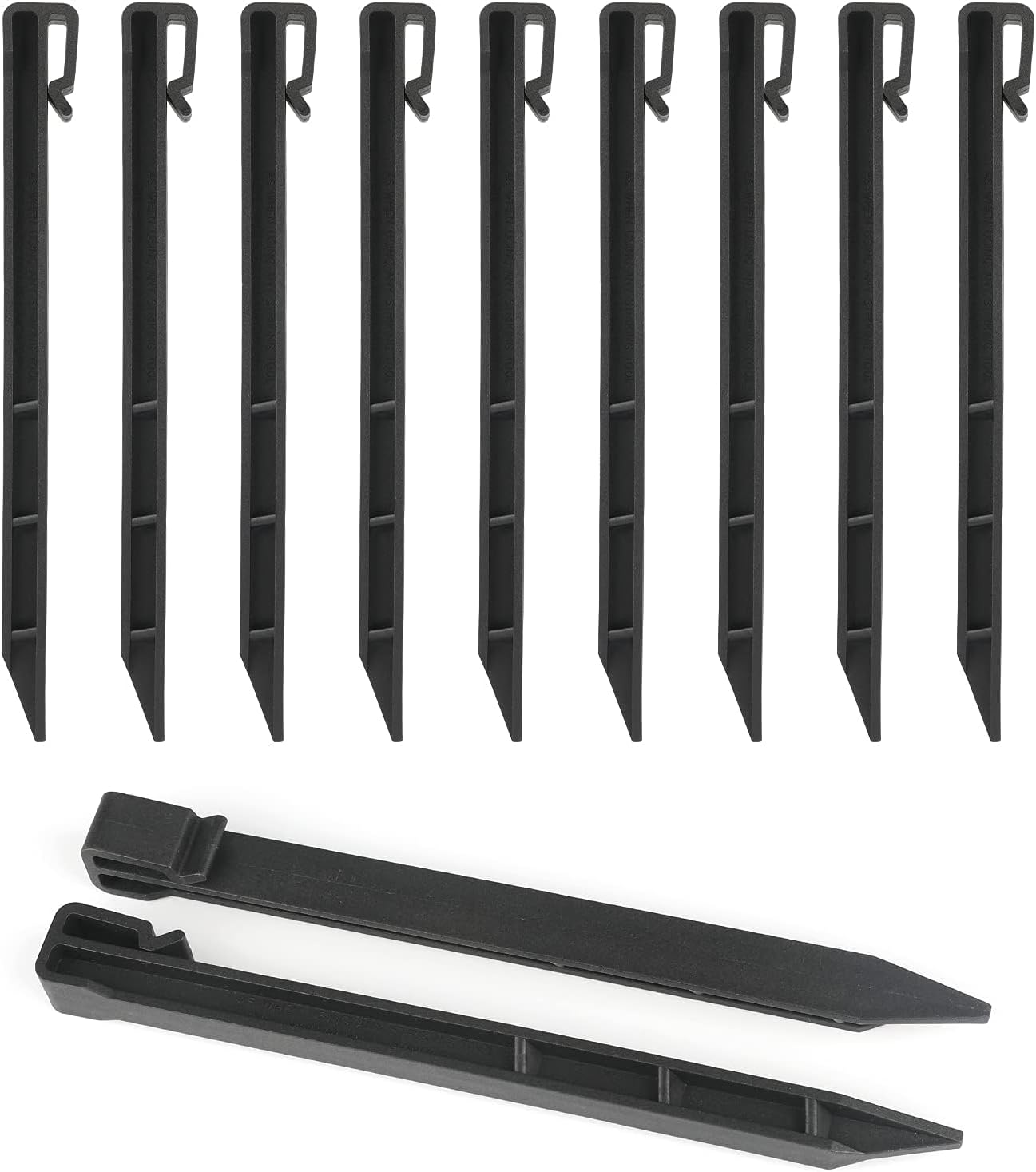 10 Inch, 12 Pack Garden Landscape Stakes - Heavy Duty Plastic Anchoring Spikes for Garden Netting, Edging & Terrace Board by Quttly (Brown)