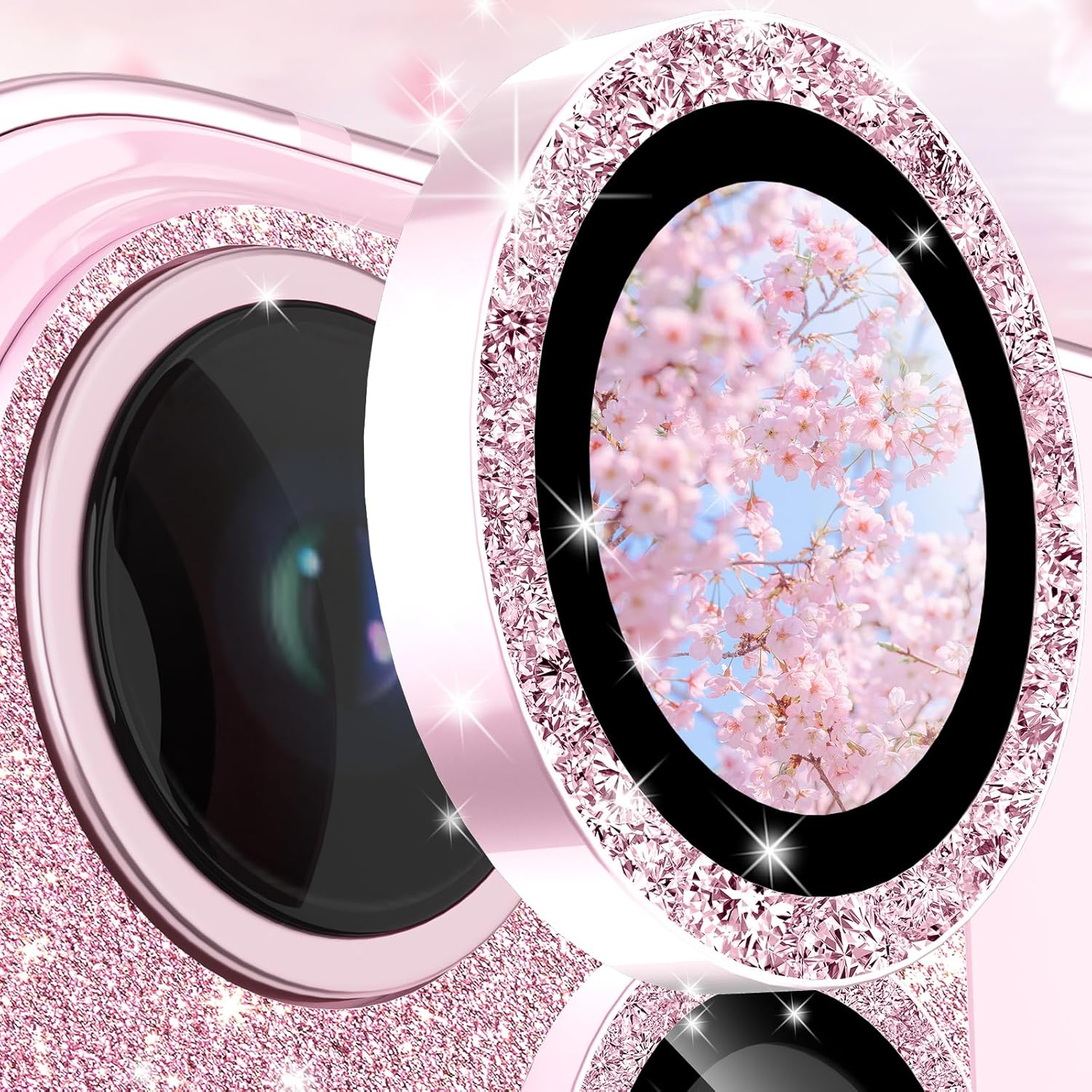 Cloudvalley for Iphone 15/ Iphone 15 plus Camera Lens Protector, HD Tempered Metal Matte Glass Anti-Scratch, Case Friendly Full Screen Cover Film Accessories, Glitterpink - Glitterblack image number 7