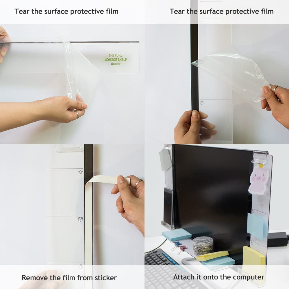Daily Treasures Acrylic Monitor Memo Board, 7Pcs Set Includes 2Pcs Computer Monitors Side Panel(Left+Right), 1Pcs Message Memo Pad Shelve+4 Set Sticky Notes for Office Home Desk Organizer Phone Holder image number 2