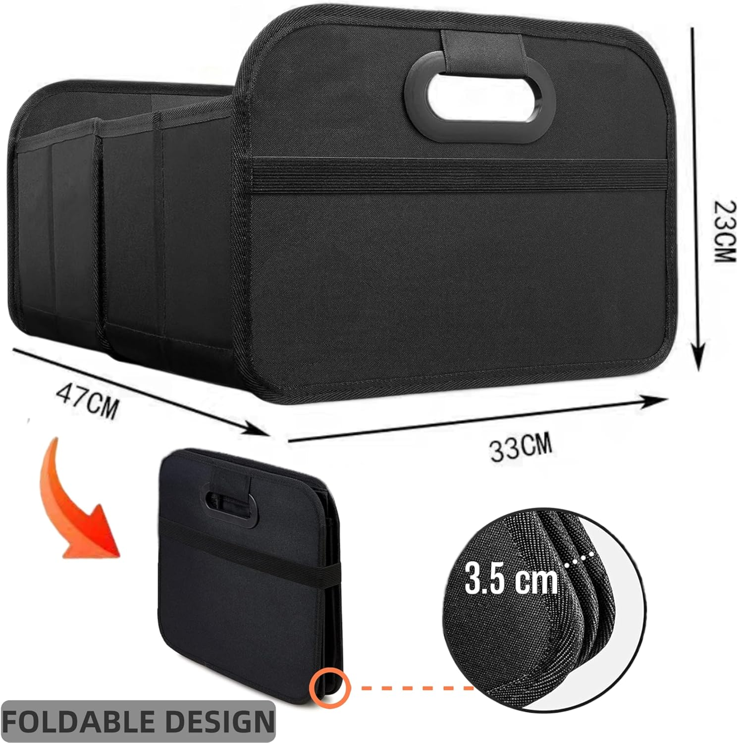 H&C&X 2025Trunk Organizer for Car, Portable Car Boot Tidy Foldable Waterproof Auto Storage Bag Cargo Trunk Groceries Organizer, Auto Accessories Universal for Suv/Truck/Van/Sedan (Black) image number 3