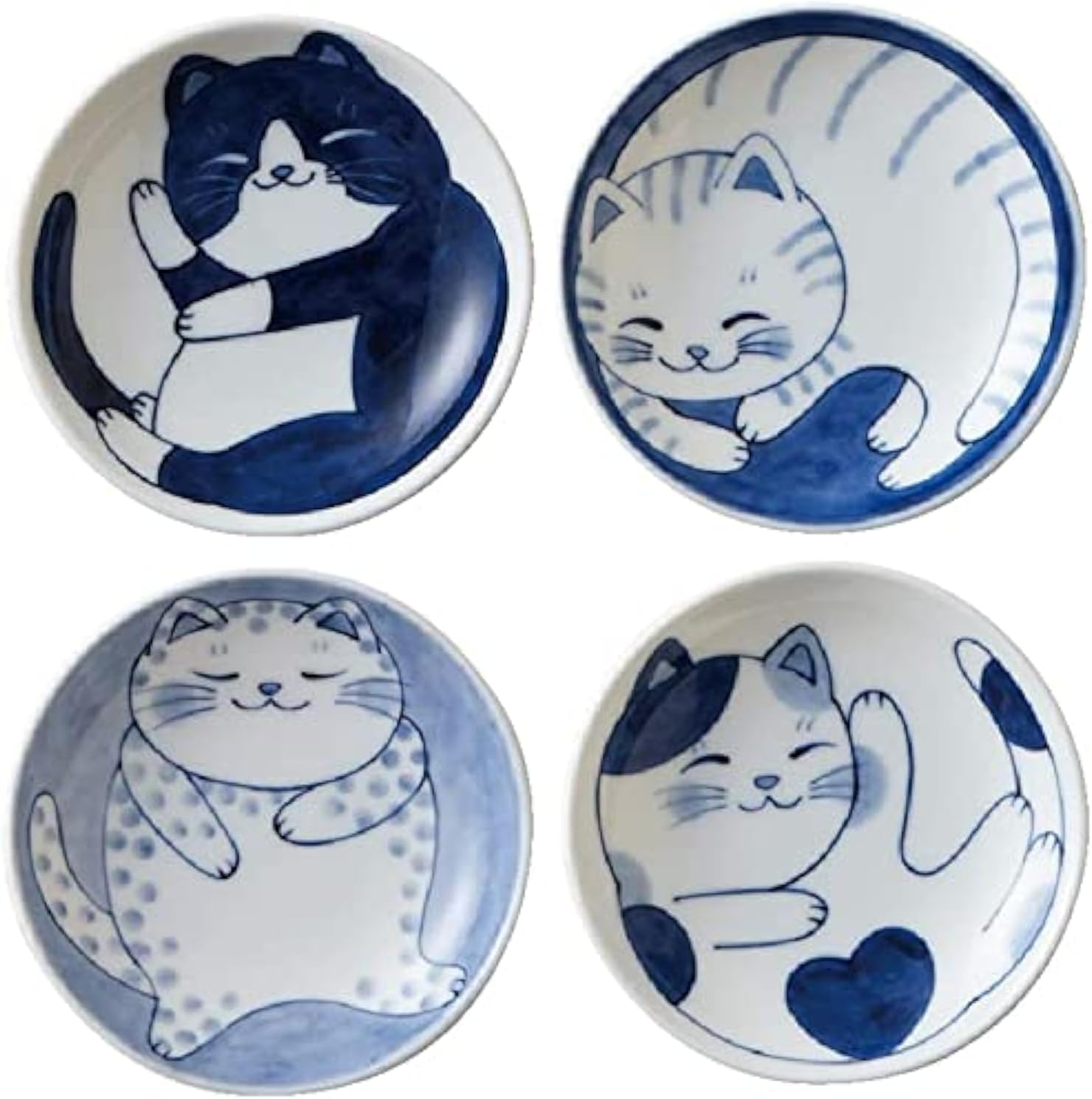 Japanese Small Plate Set, Ceramic, Cute Cats Design, Appetizer, Dessert, Sushi Sauce 3.94" X 0.8",Set of 4 image number 3
