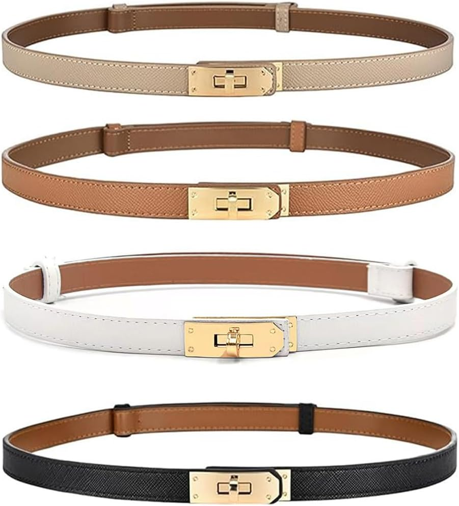 4 Pack Women'S Skinny Leather Belts,Turn Lock Belts,Adjustable for Dresses, Jeans, Coats image number 4