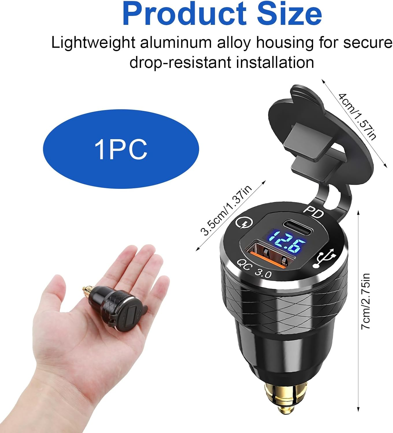 USB C Motorcycle DIN Charger, 30W PD3.0 and 18W QC3.0 Dual USB DIN Hella Socket with LED Voltmeter, Waterproof Aluminum Cigarette Lighter Adapter Plug for Motorcycle 12V/24V BWM Ducati image number 5