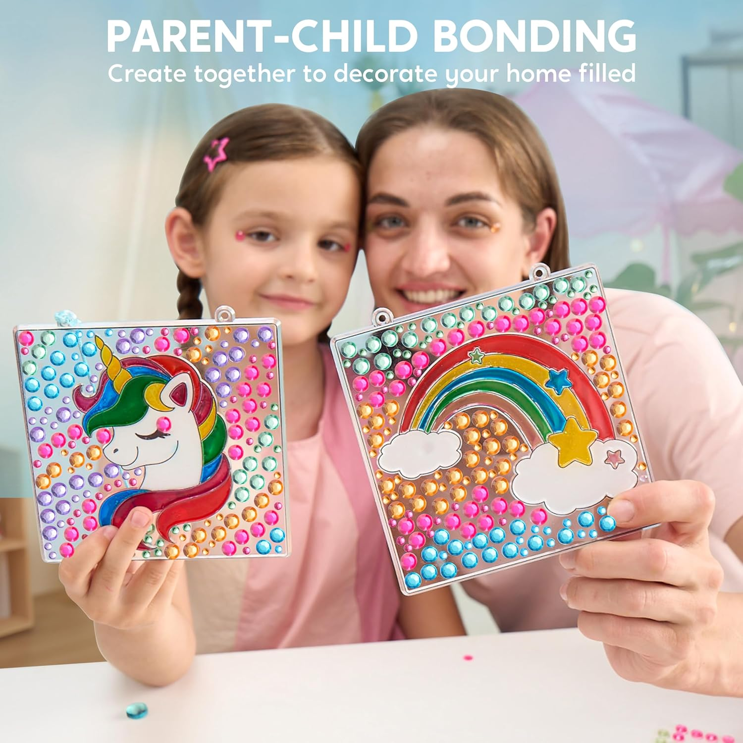 Klever Kits Suncatcher Craft Kit for Children, Arts and Crafts for Kids Age 6 7 8 9-12,Gem Diamond Painting Craft Kits,Girls Gifts,Window Gem Art Set,Birthday Presents(Sun+Unicorn+Butterfly+Rainbow) image number 1