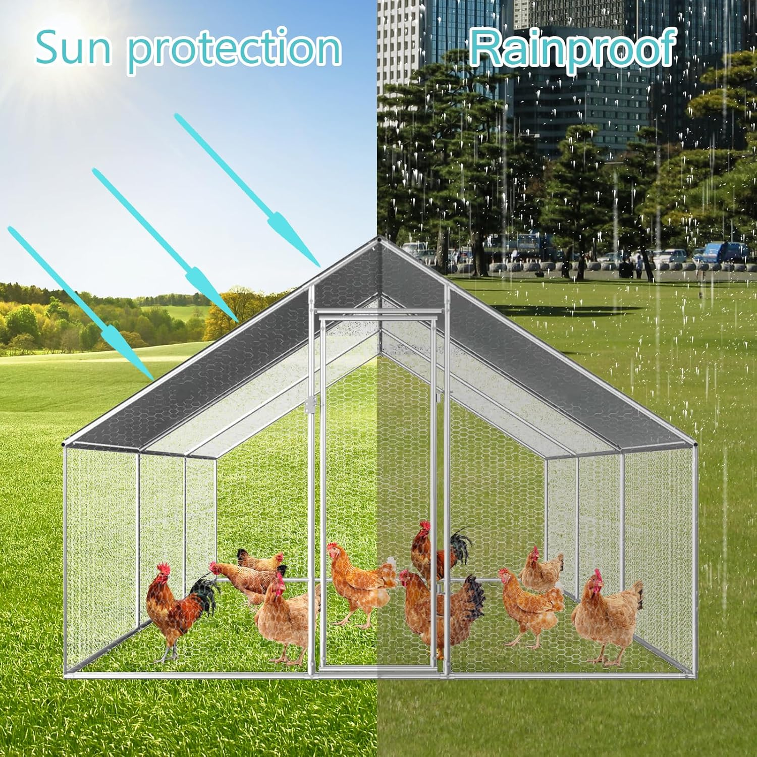 Chicken Coop Large Rabbit Hutch Pet Cage, Walk in Poultry House Coops Hen Run Ferret Habitat Farm Enclosure,2.75 X 6 X 1.92 M