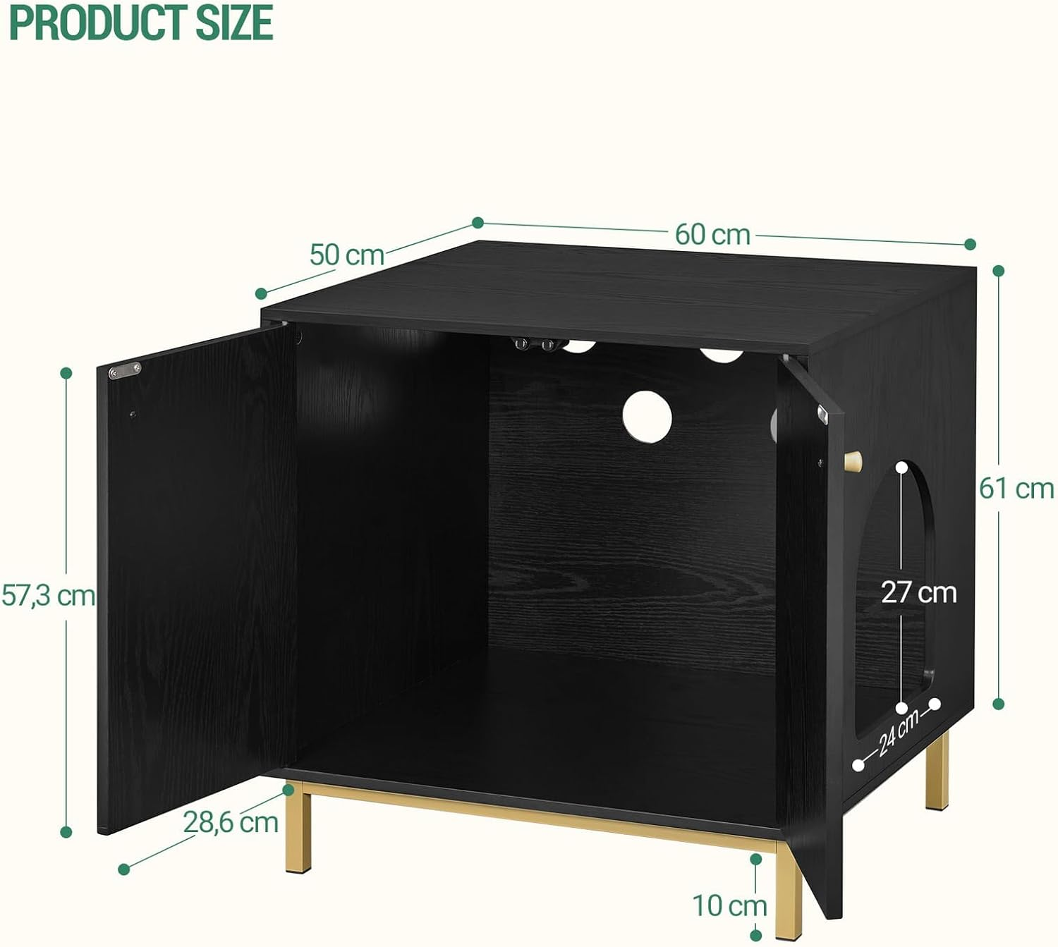 Cat Litter Box Enclosure, Hidden Litter Box Furniture Cabinet, Wooden Indoor Cat House, Side End Table, Living Room, Bedroom, Black and Gold CB81204G image number 2