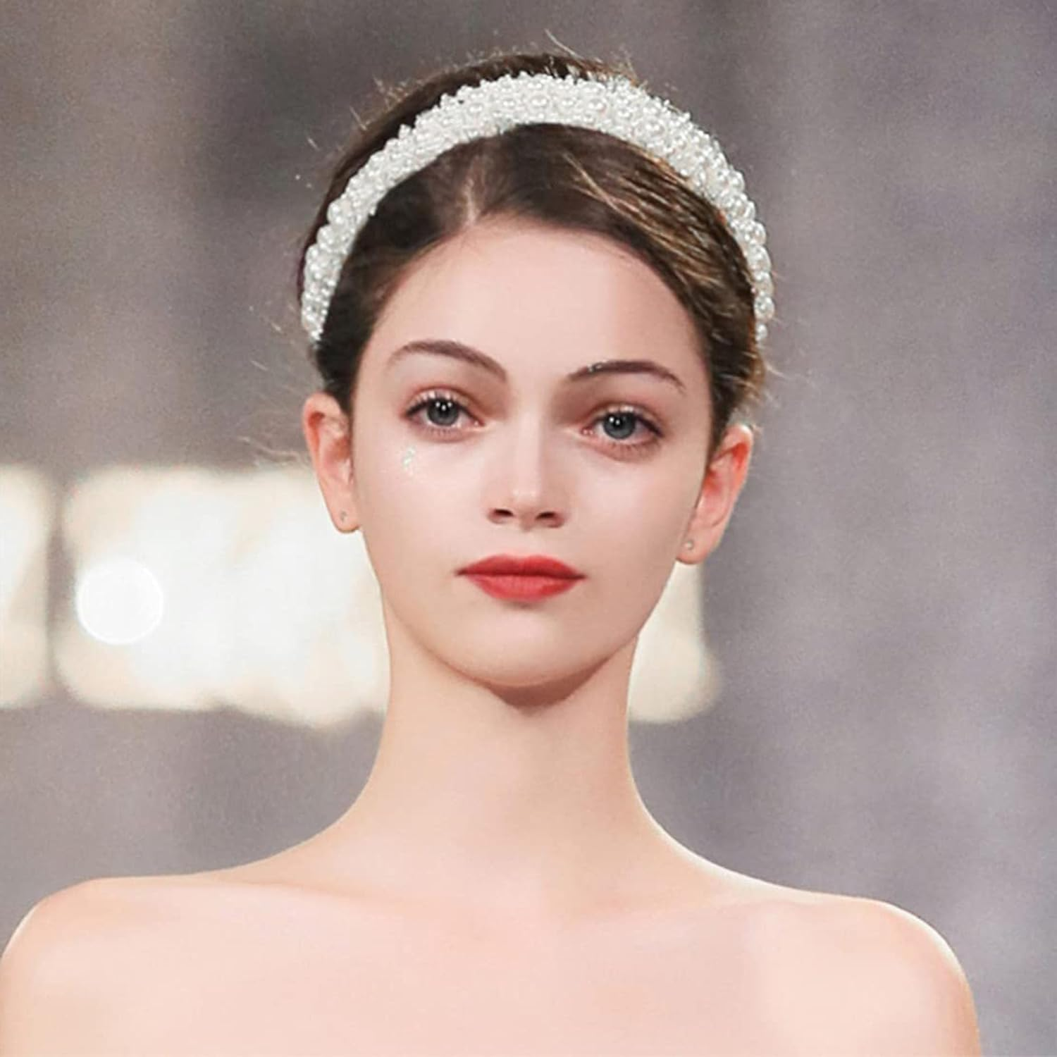 Women'S Pearl Headband, White Pearl Headband Dirndl, Wide Elegant Braided Headband Glitter, Hair Hoop Women'S Velvet Bridal Hair Bands Hair Accessories Wedding Hairstyles Accessories image number 1