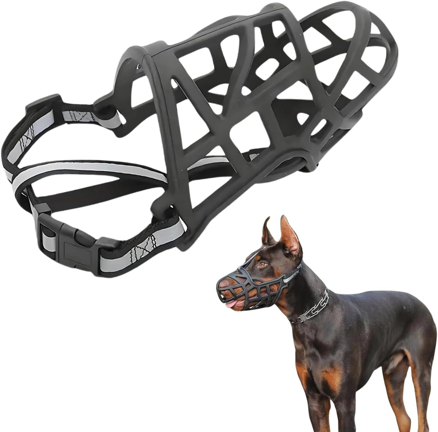 EZONEDEAL Adjustable Dog Muzzle, Breathable Basket Muzzle for Biting, Chewing and Scavenging, Humane Cage Mouth Cover,Aggressive Reactive Dogs, Perfect for Grooming & Training Muzzle (Black, XS) image number 5