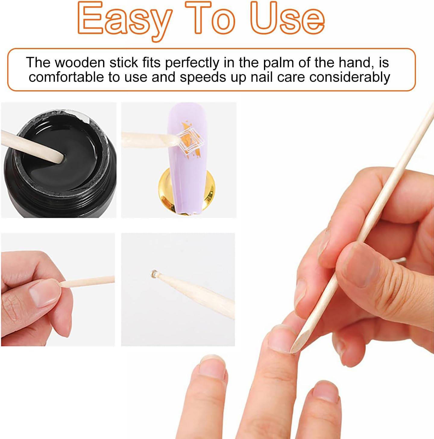 Nail Orange Sticks, Wooden Sticks, for Double Heads Multi Functional Cuticle Pusher Remover Nail Cleaning (200Pcs) image number 5