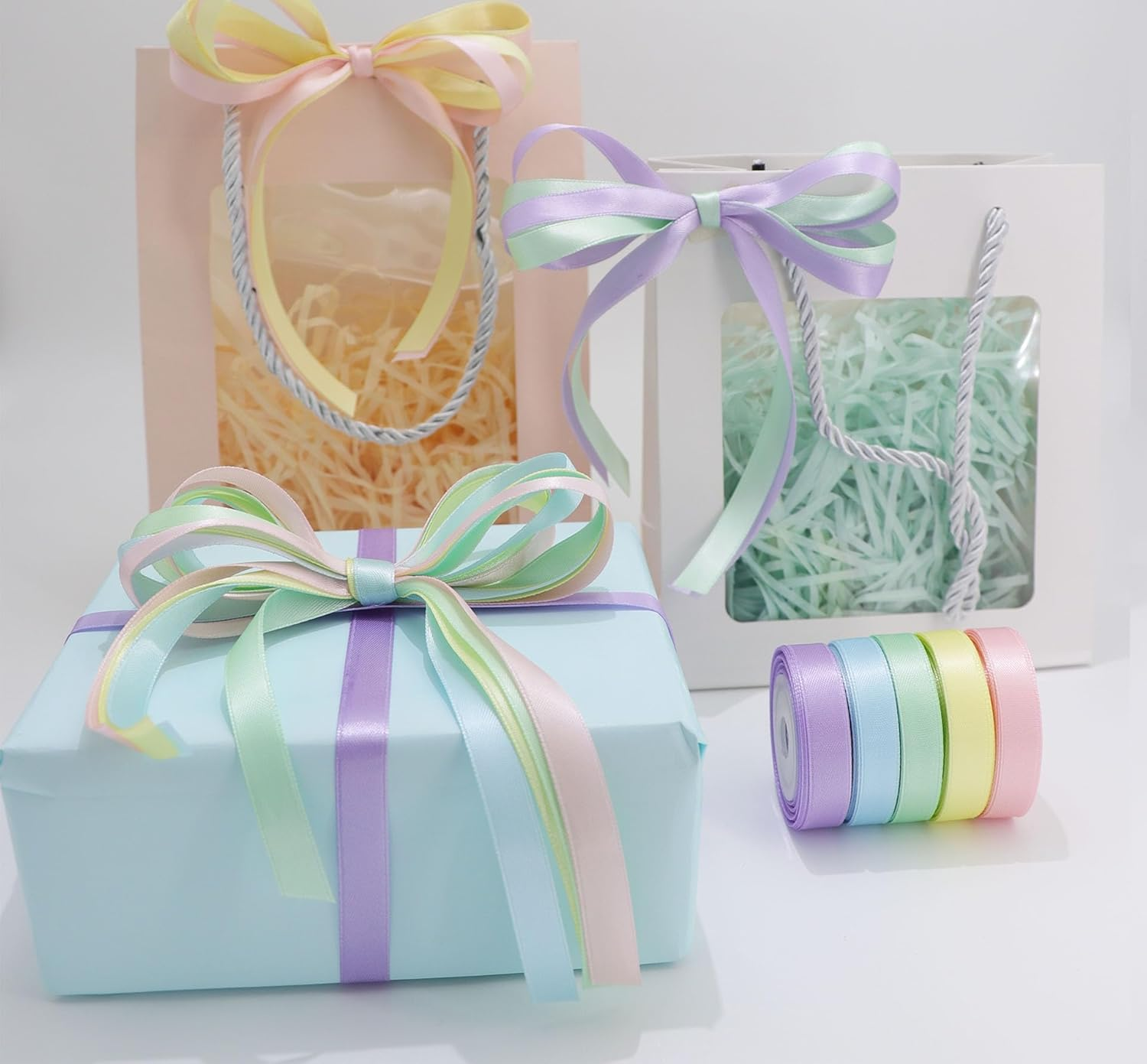 Satin Ribbon 3/8 Inch, Pastel Color Double Faced Ribbon for Gift Wrapping, Flower Bouquet, Wedding Party Decoration, Hair Bows, DIY Crafts - 8 Yards/Roll, Total 40Yds image number 4