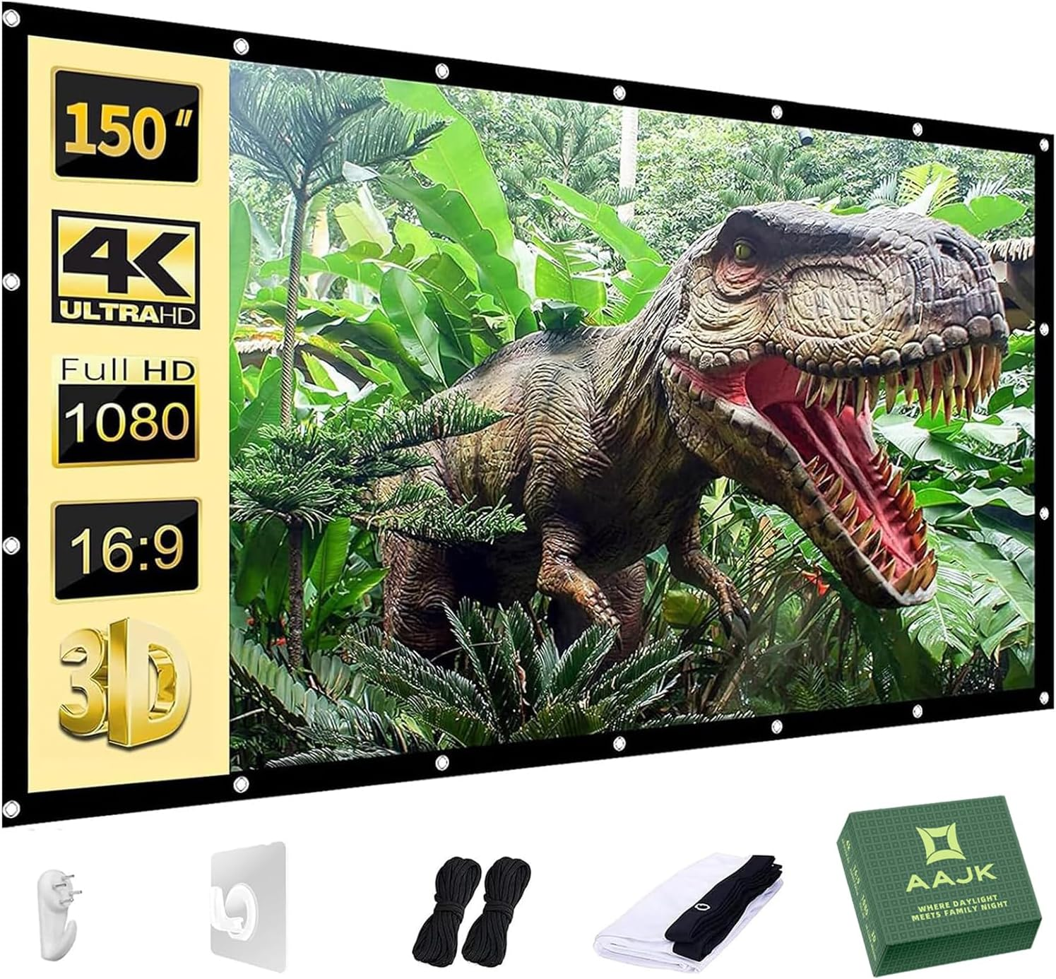 Video Projection Screen 150 Inch, Washable 4K Projector Screen 16:9 HD Foldable Anti-Crease Portable Projector Movies Screen for Home Theater Outdoor Indoor Support Double Sided Projection image number 4