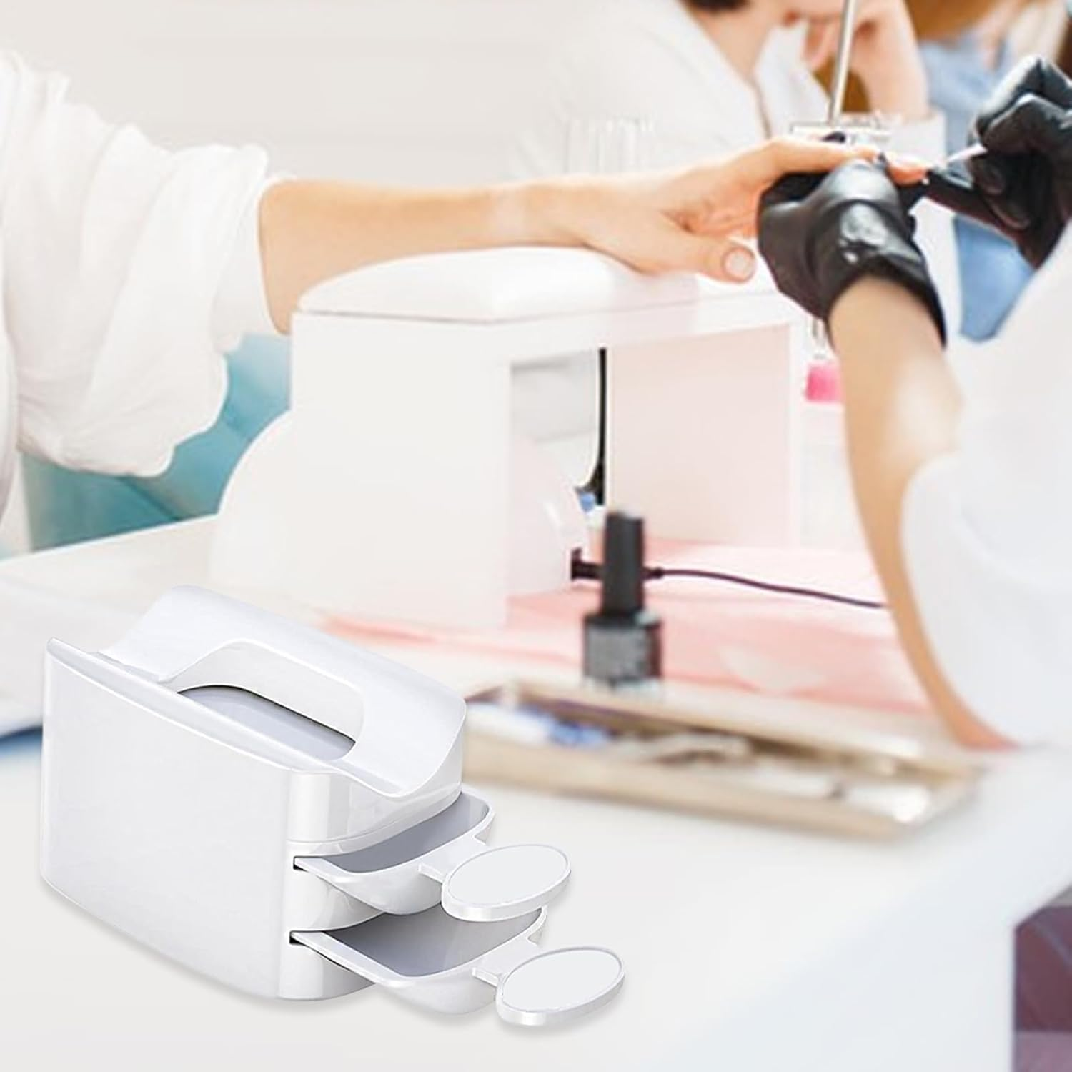 Dip Powder Tray Tool | Layer Glitter Catcher | 2-In-1 Powder Recycling Container with Rhinestones Gems Decoration for Women Girls Manicure Accessory Professional Salon Home Use Creative image number 1