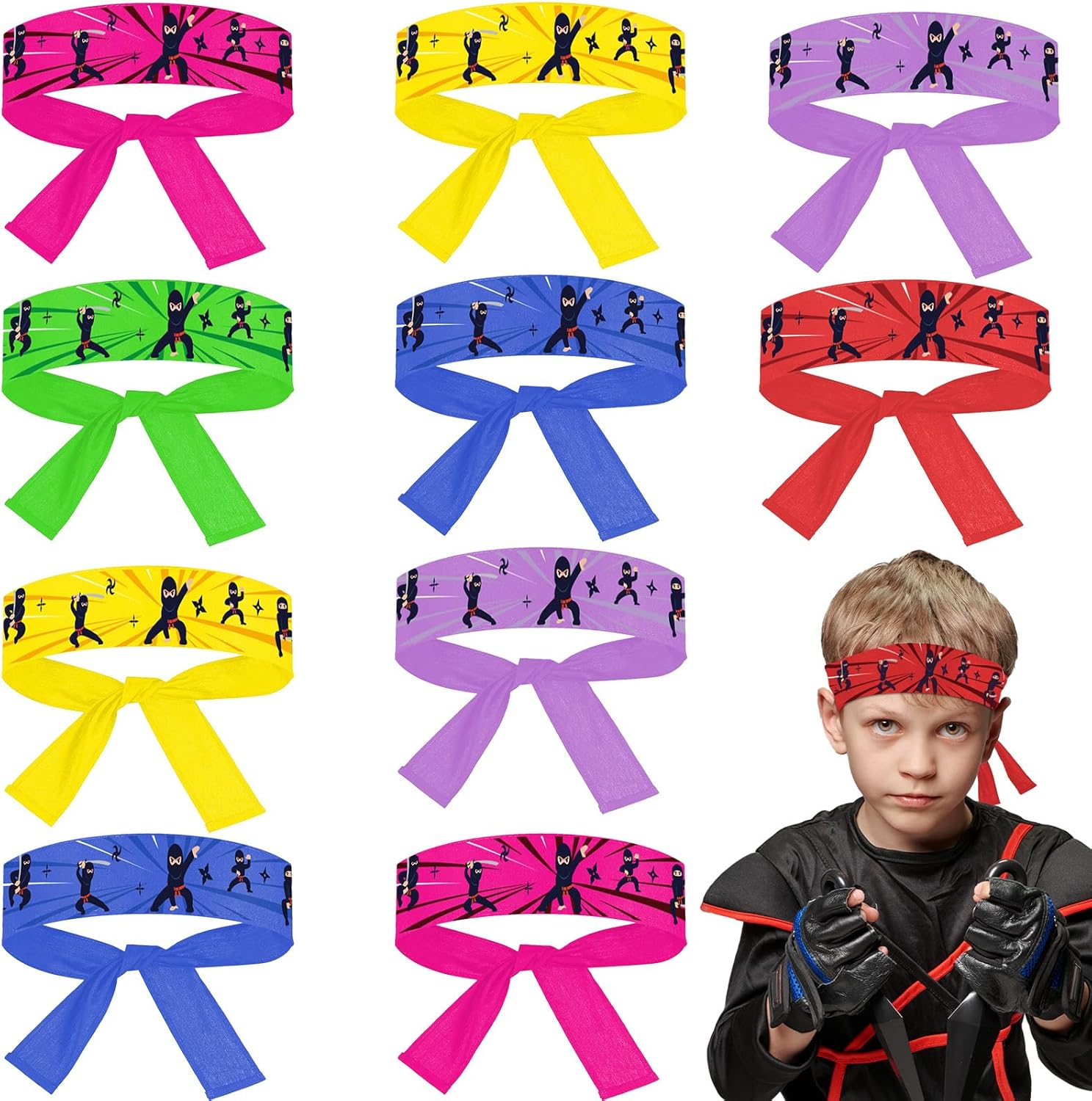 ZOIIWA 24 Pcs Ninja Headband Ninja Birthday Party Decorations