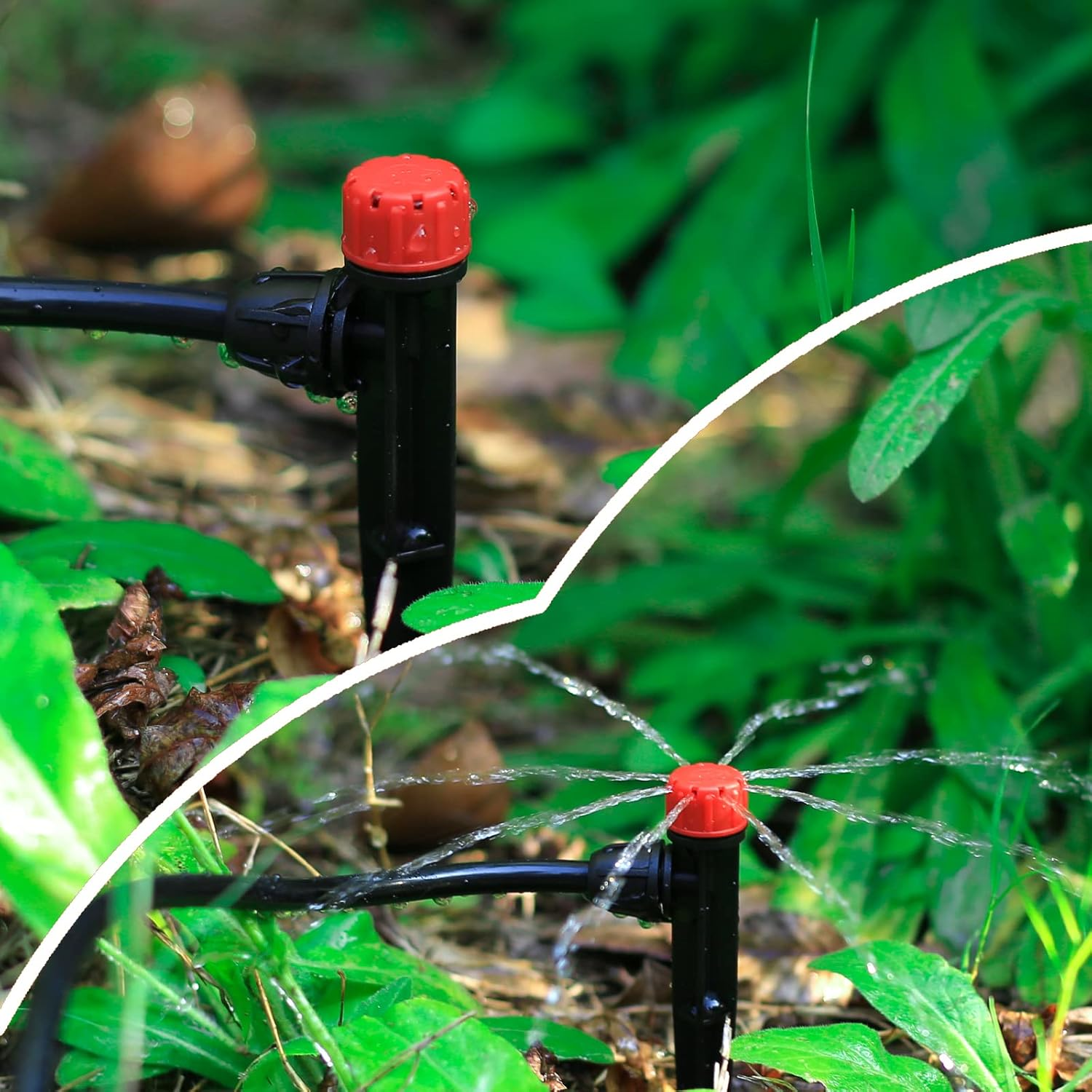 Drip Irrigation Emitters Adjustable 360 Degree Drip Emitters on 5" with Stake for 1/4" Drip Irrigation Tubing,Irrigation Drippers Ideal for (4-7Mm) Garden House Watering System. (25Pcs-Red Drip) image number 2