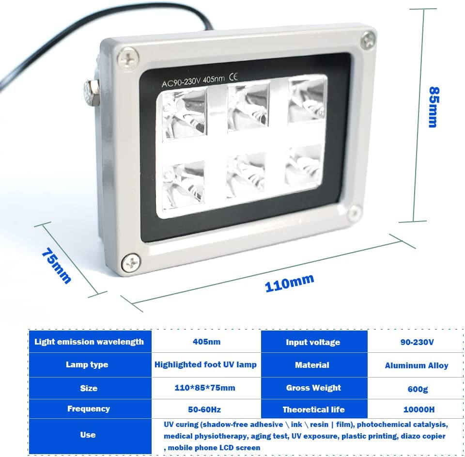 3D Printer UV Resin Curing Light 405Nm with 6W Output Affect, UV Light for SLA DLP 3D Printer Solidify Photosensitive Resin 405Nm UV Resin Affect, DIY Curing Enclosure image number 3
