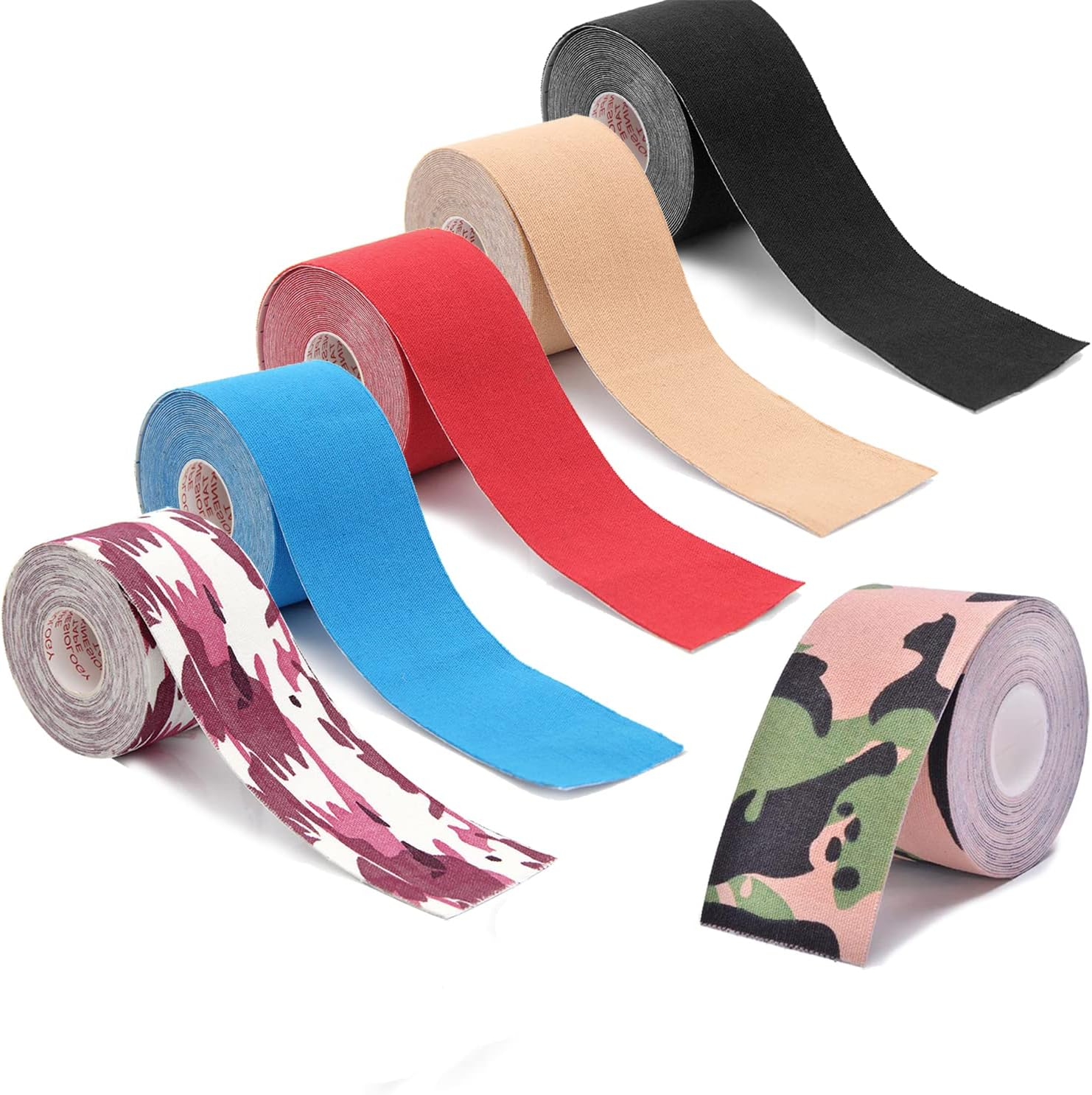 6 Packs Athletic Sports Waterproof Unisexs Kinesiology Tape 5Cm&times;5M,Sports Tape Strapping,Elastic Muscle Support Tape for Exercise & Sports,Provides Support for Muscles and Joints, Knees,Shoulders to Reduce Pain and Injury Recovery,Latex Free