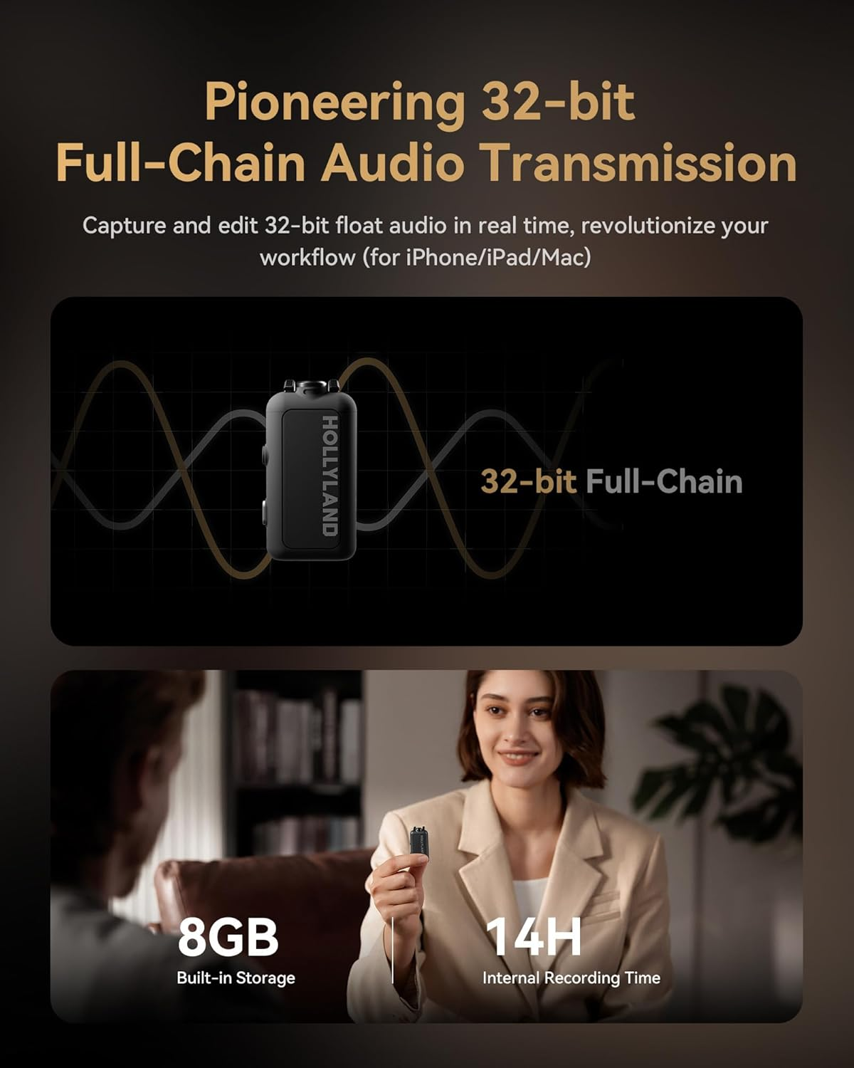 Hollyland Lark MAX 2 Wireless Microphone for Iphone/Camera/Android, AI Noise Cancel, Revolutionary Wireless Monitoring, 32Bit Full-Chain Audio (Ultimate Combo, 2TX+2RX+OWS Earphones + Charging Case) image number 3