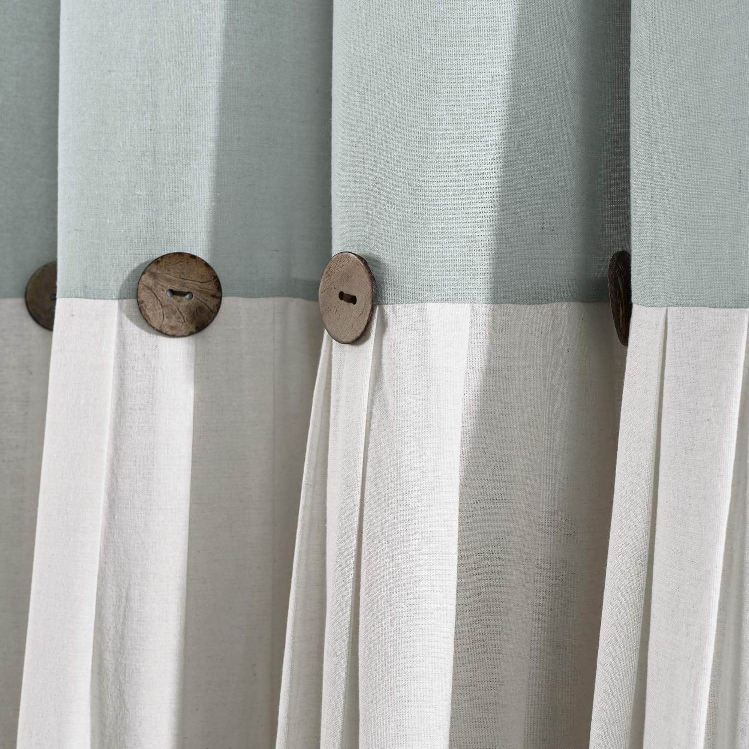 Lush Decor Linen Button Window Curtain Panel, Single, 40" W X 95" L, Blue & White - Country Curtains - Rustic Decor - Color Block Modern Farmhouse Curtains for Living Room, Bedroom & Dining Room image number 4