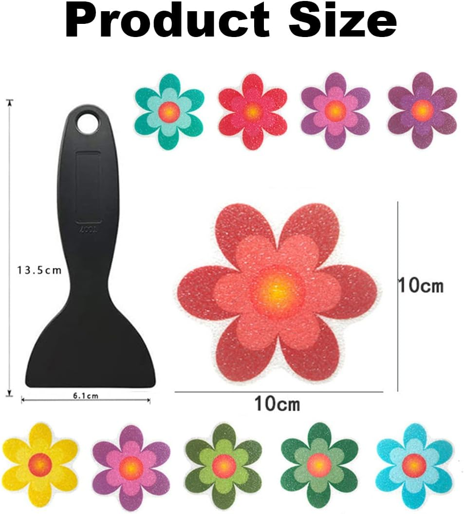 Non-Slip Bathtub Stickers, Floral Design, 10-Pack with Application Scraper (10)