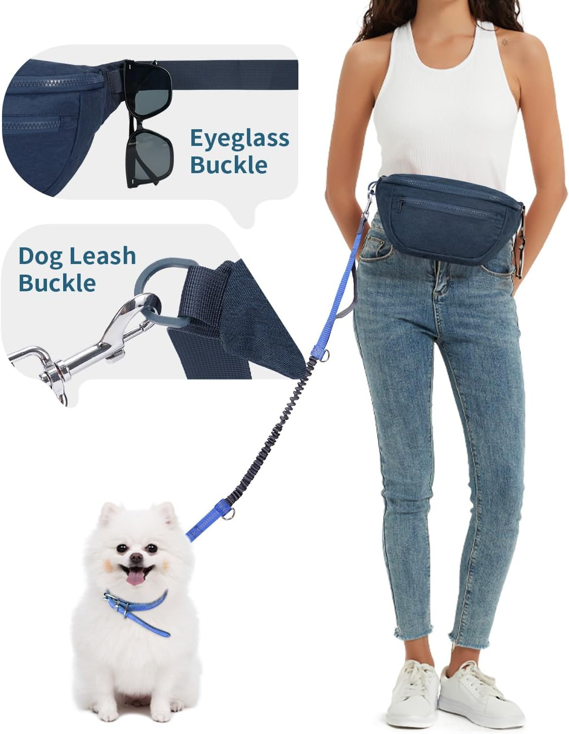 Fanny Pack for Women Men,Waist Bag Pack with Extra Extension Belt, Water Resistant Fashion Crossbody Belt Bags for Travel Walking Running Hiking, Pink Patent Pending, Navy Blue image number 2