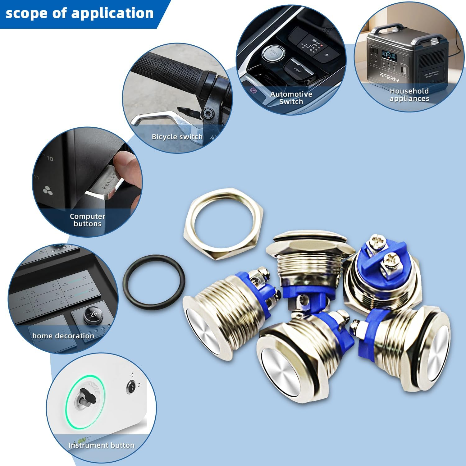 Walquicks 5 PCS 16MM Momentary Push Button Switch, UL Certified Waterproof IP67 Stainless Steel High round Cap, 250V AC 5A 12V-36V DC 2A, High Flush Screw Terminals image number 5