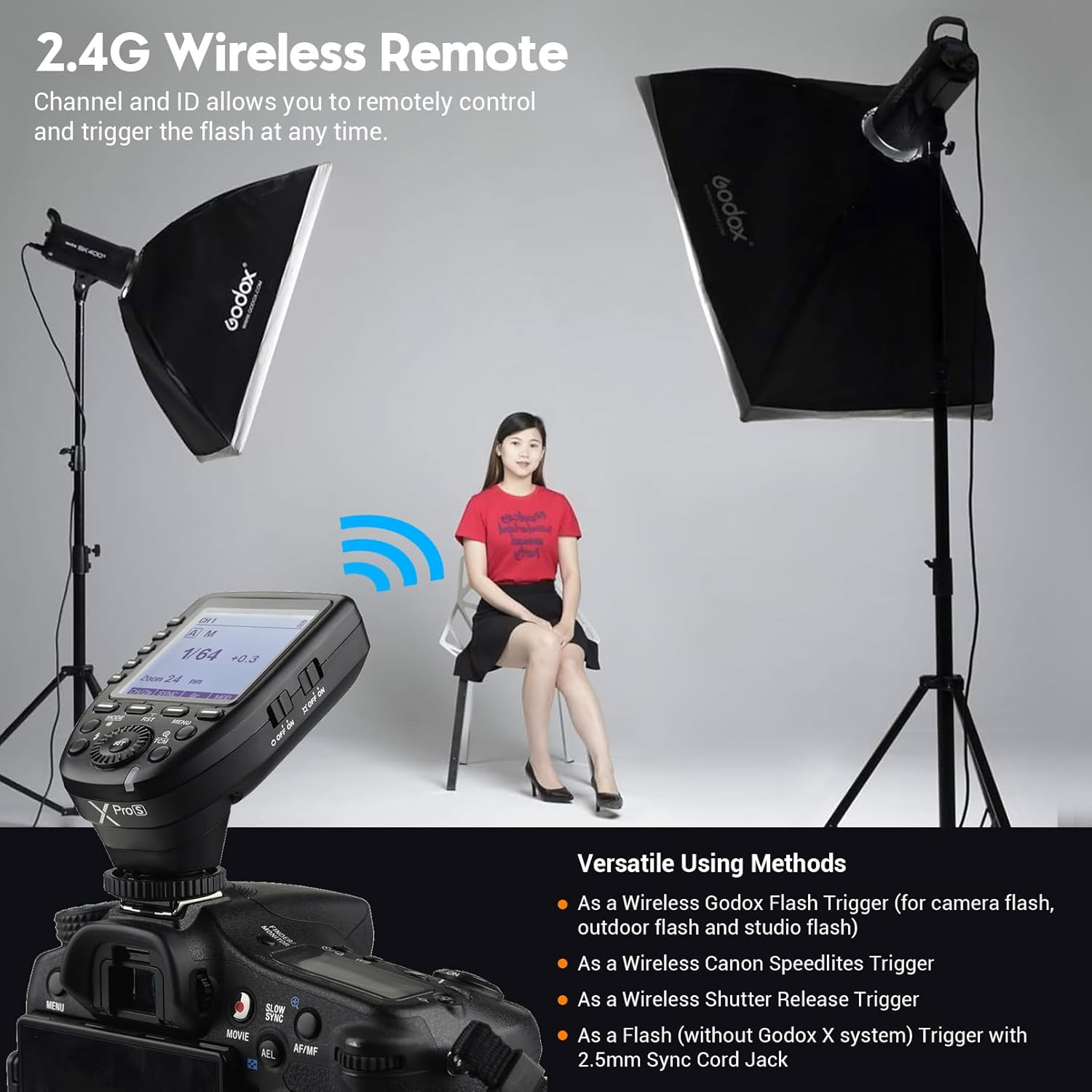 Godox Xpro-S TTL Wireless Flash Trigger for Sony DSLR Camera 2.4G X System Remote Trigger HSS 1/8000S, Large LCD Screen Transmitter(Xpro-S) image number 2