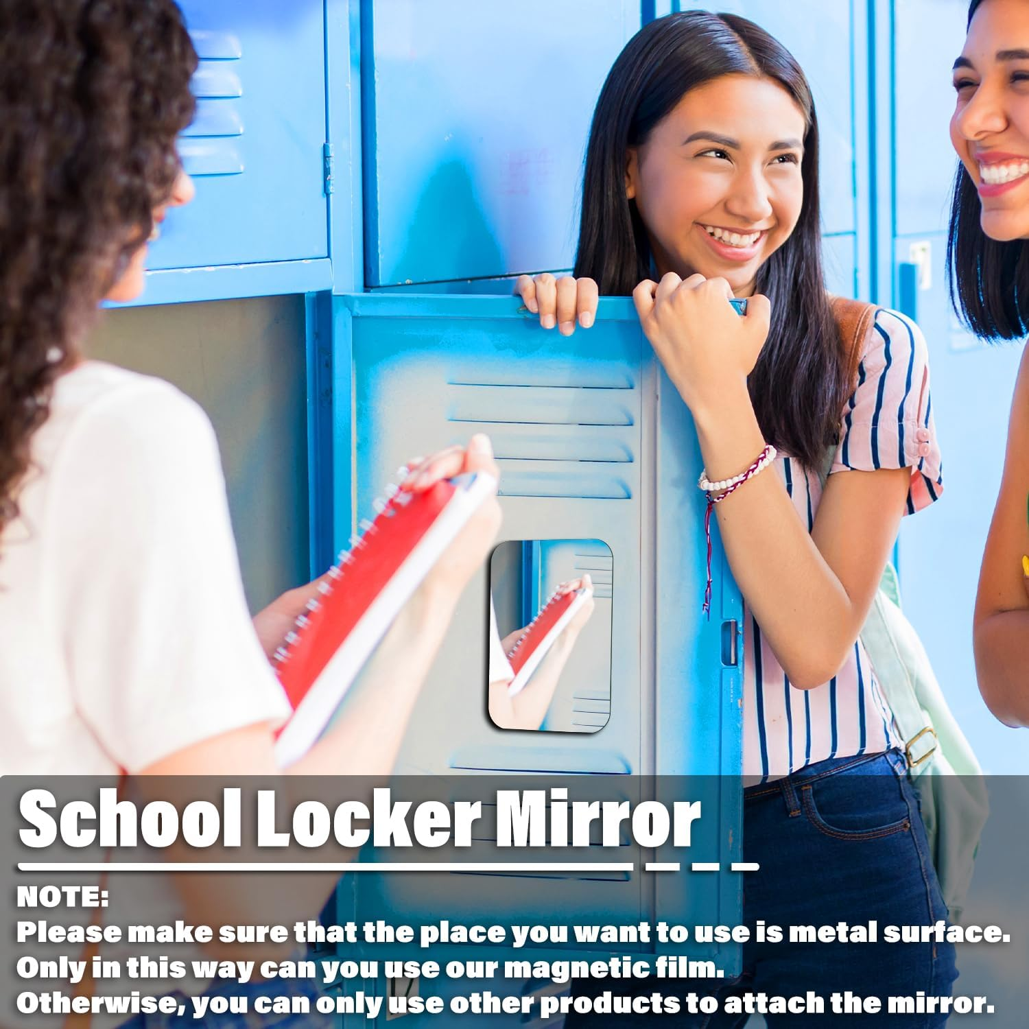 Tooackl Strong Magnetic Locker Mirror, 9X7Inch Super Clear Reflection Small Real Glass Mirror with Fully Magnetic Back for School Locker Refrigerator Office Cabinet. image number 5